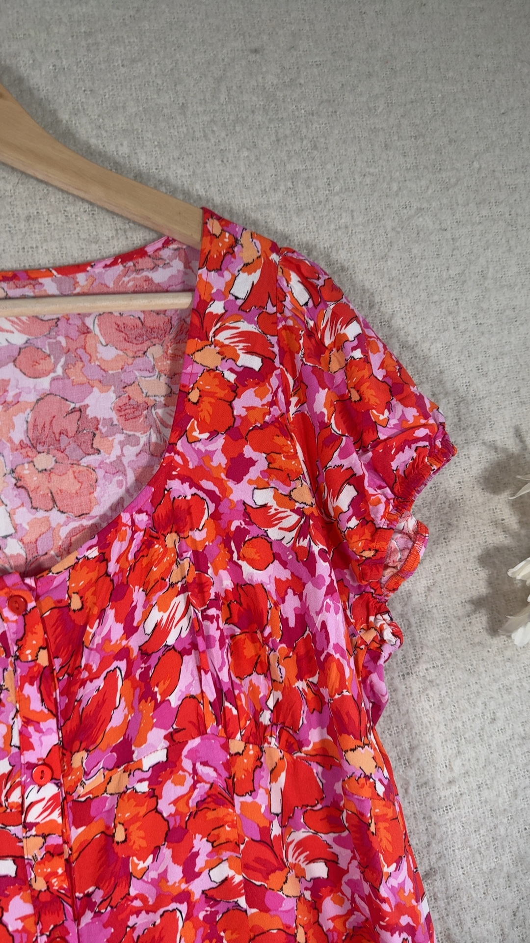 Primark Red & Pink Floral Button Front Dress UK 16 Lightweight Summer Style image 3