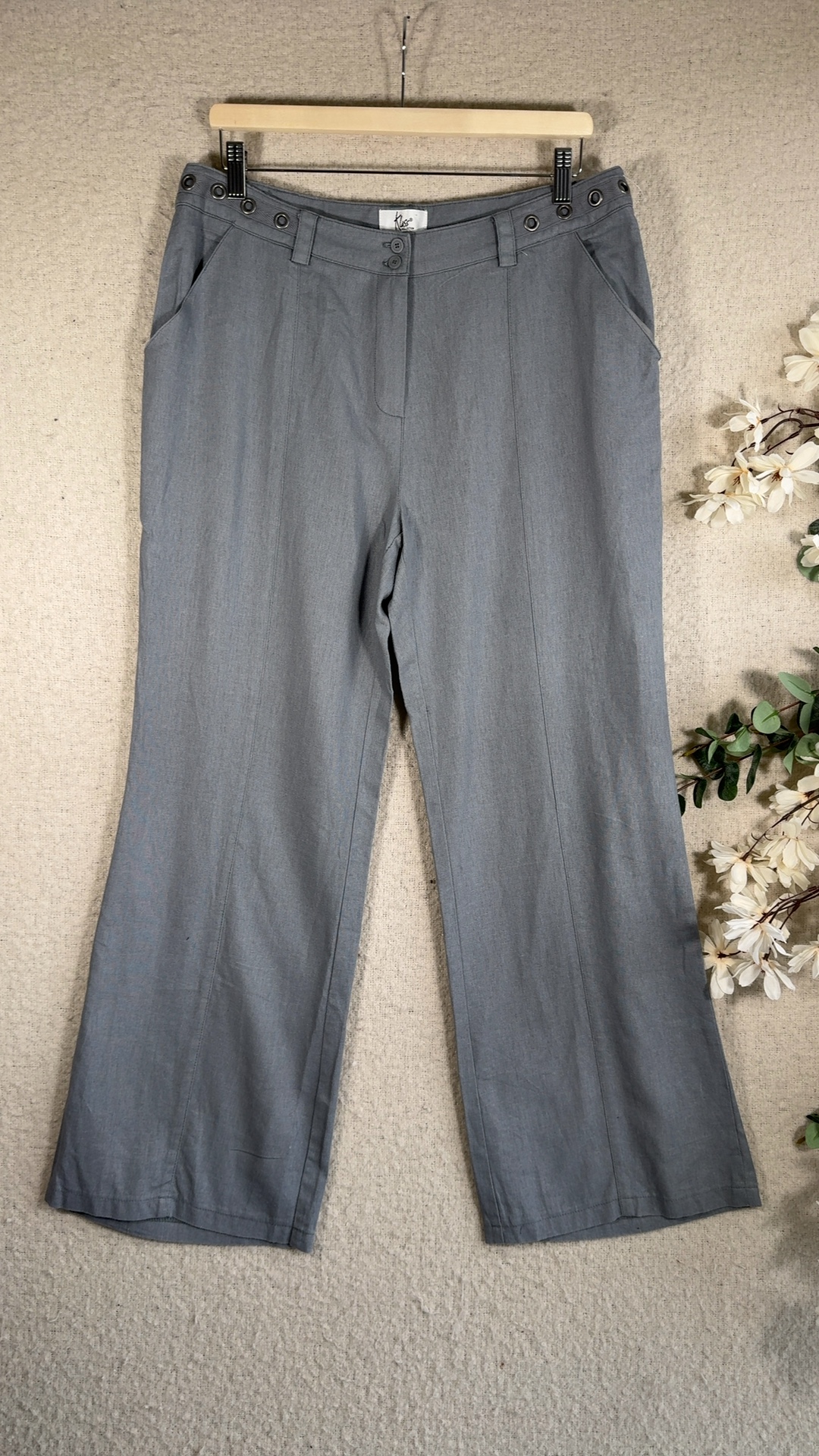 Klass Grey Linen Blend Trousers UK 16 Stylish Linen & Viscose Mix Pants