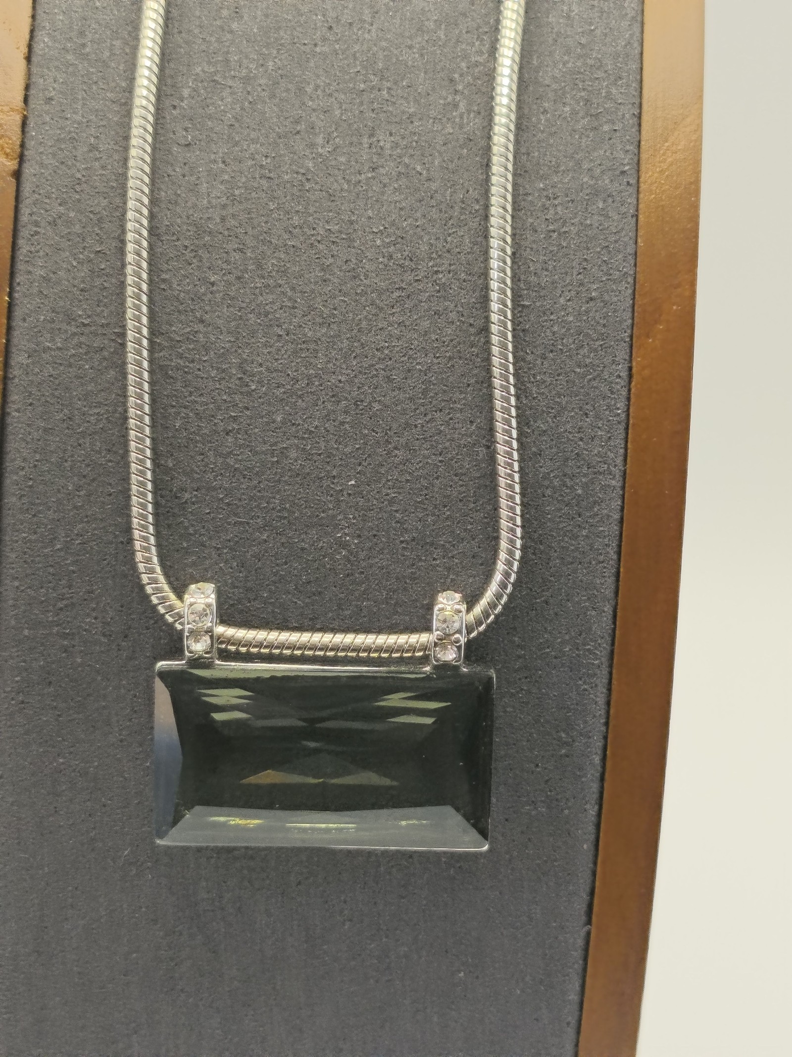 Monet Silver & Green Rectangular Crystal Pendant Necklace image 2