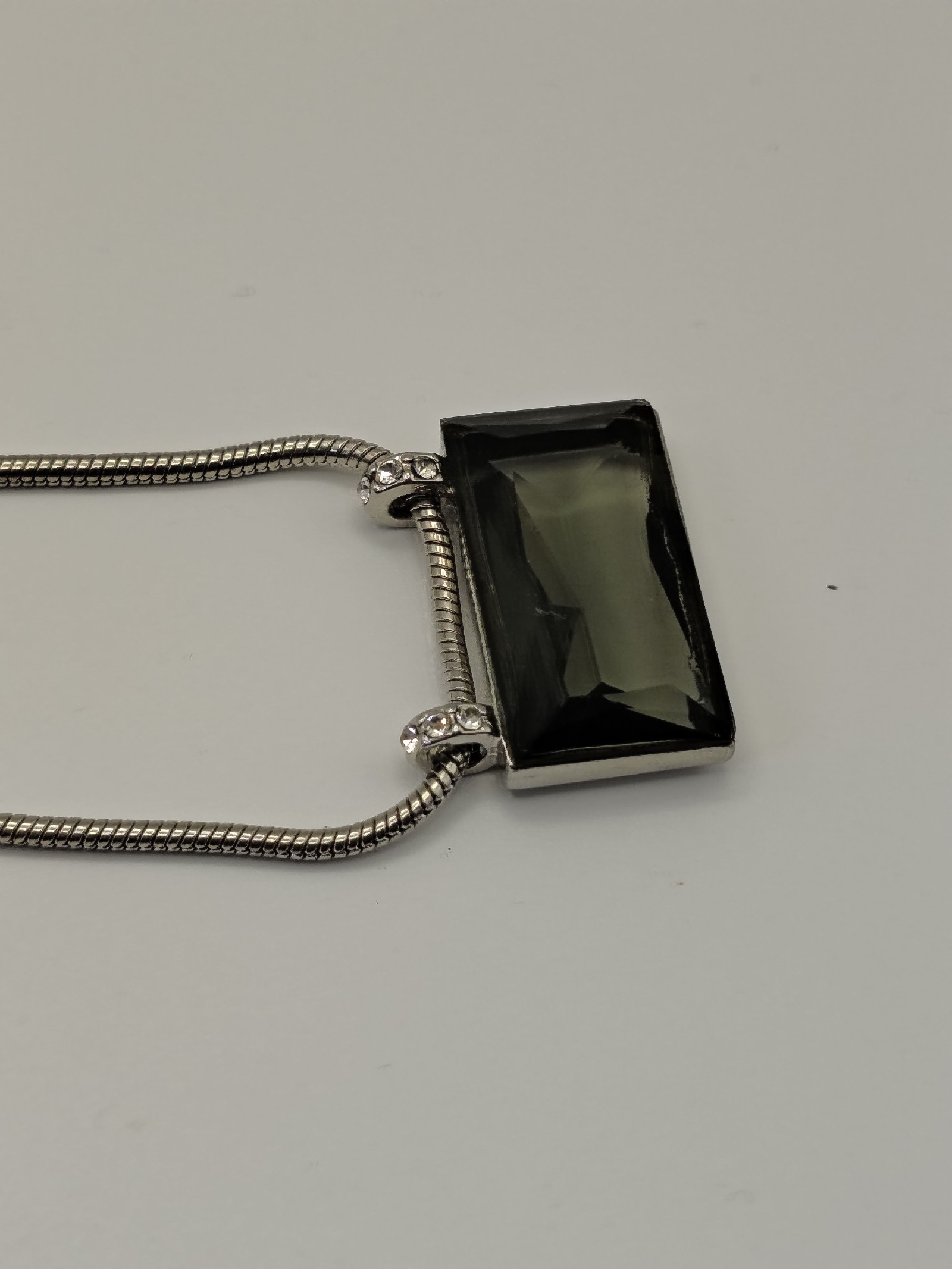 Monet Silver & Green Rectangular Crystal Pendant Necklace image 10