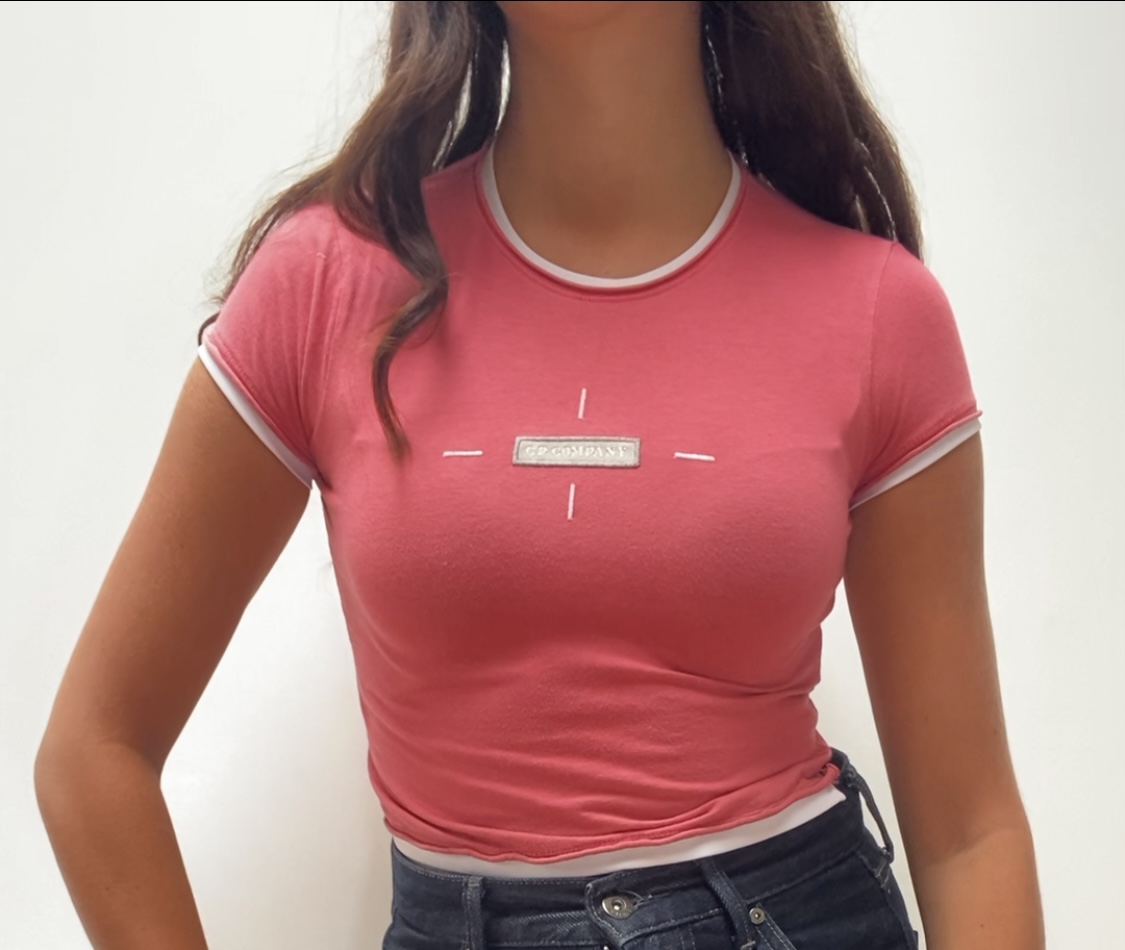 CP Company Red & White Crop T-Shirt Small Baby Tee