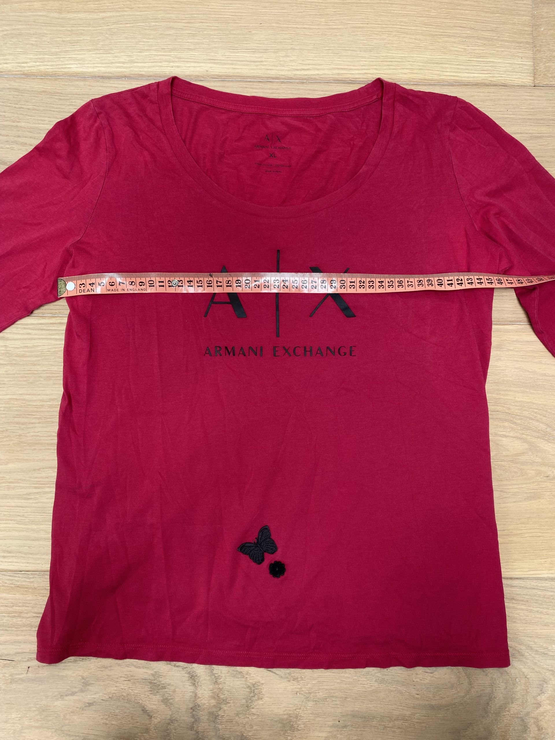 Armani Exchange Red Long Sleeve Logo Butterfly Top Size XL image 2