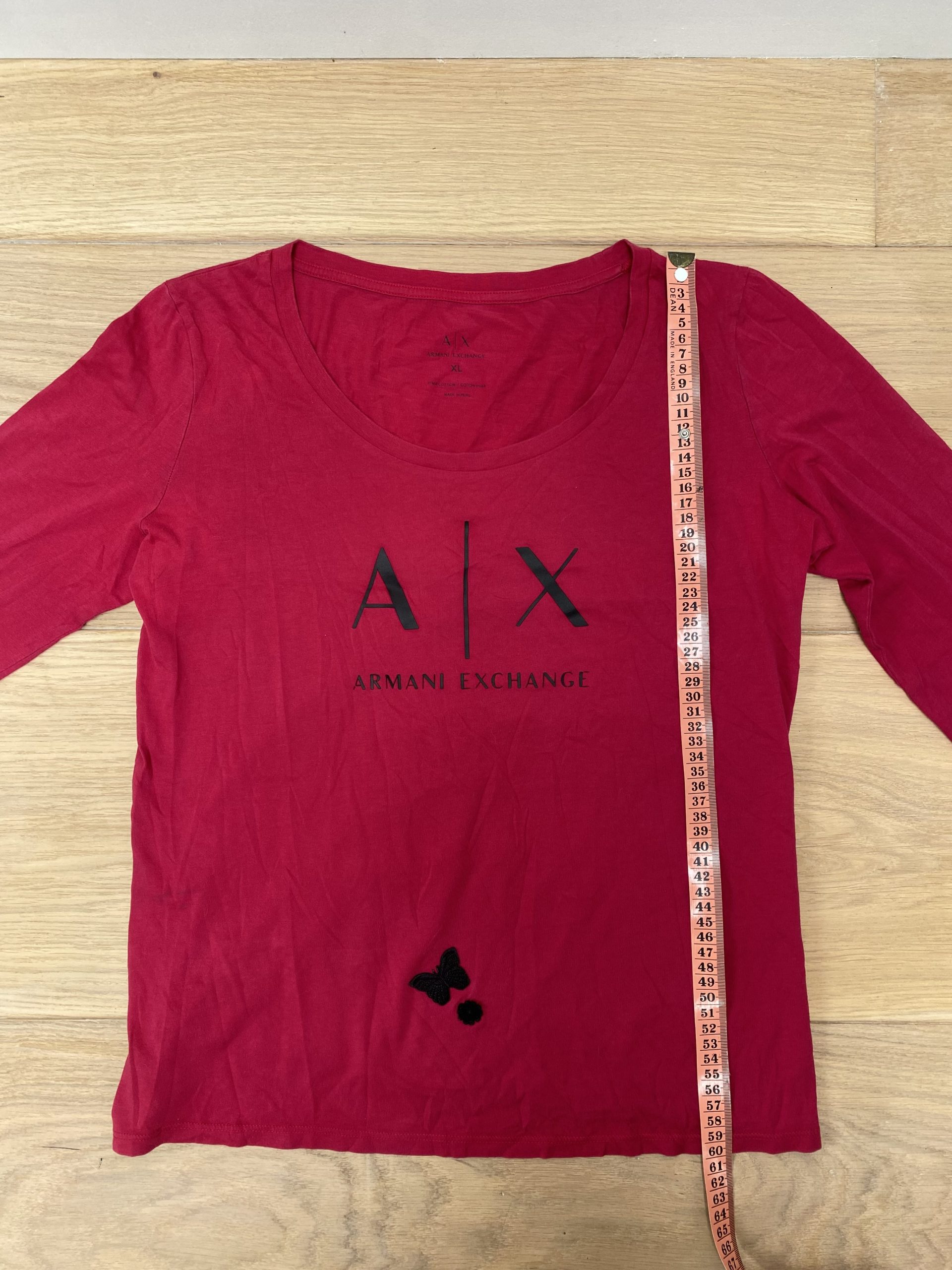 Armani Exchange Red Long Sleeve Logo Butterfly Top Size XL image 4