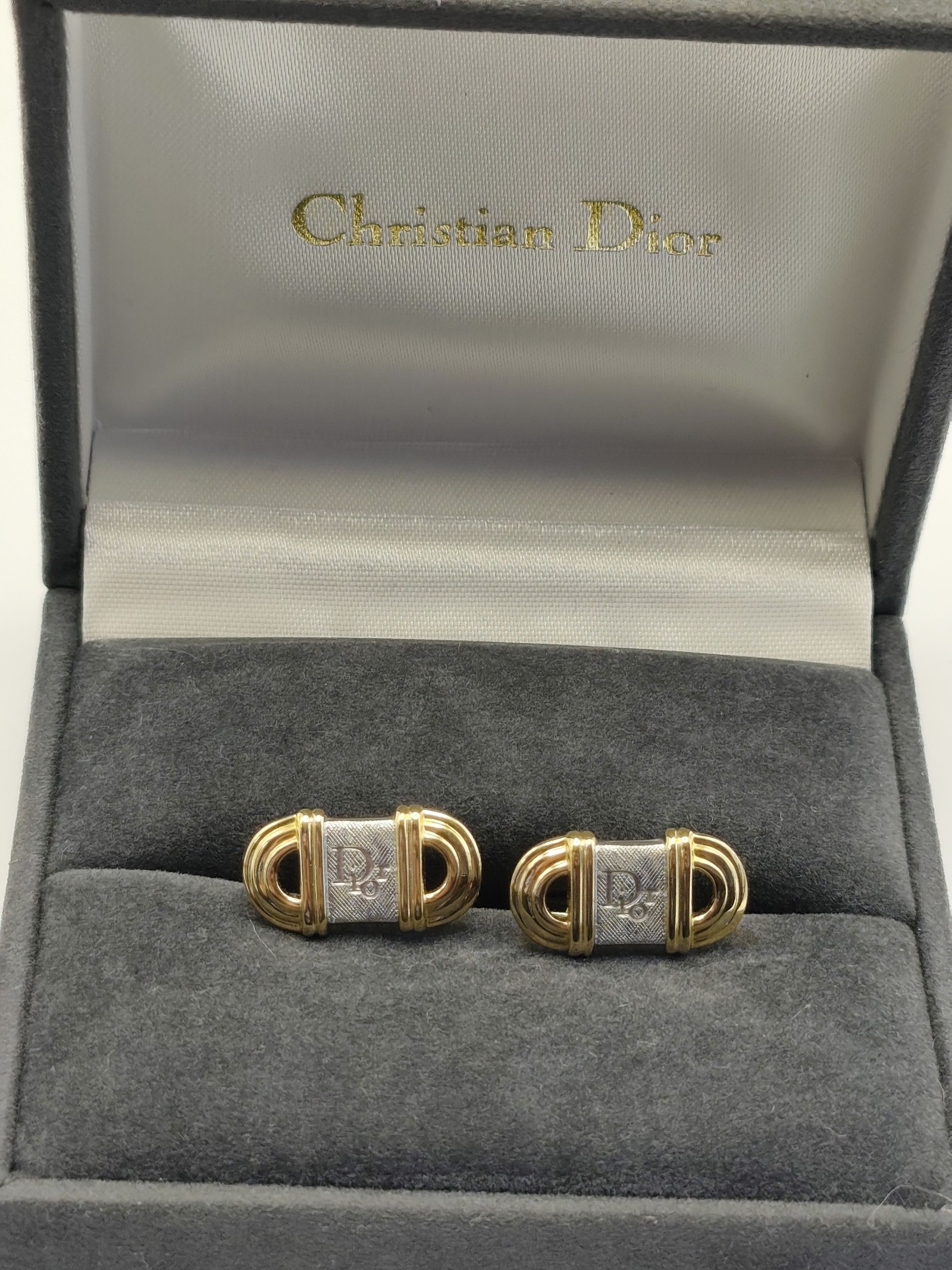 Christian Dior Gold & Silver Tone Logo Cufflinks Men Classic image 2