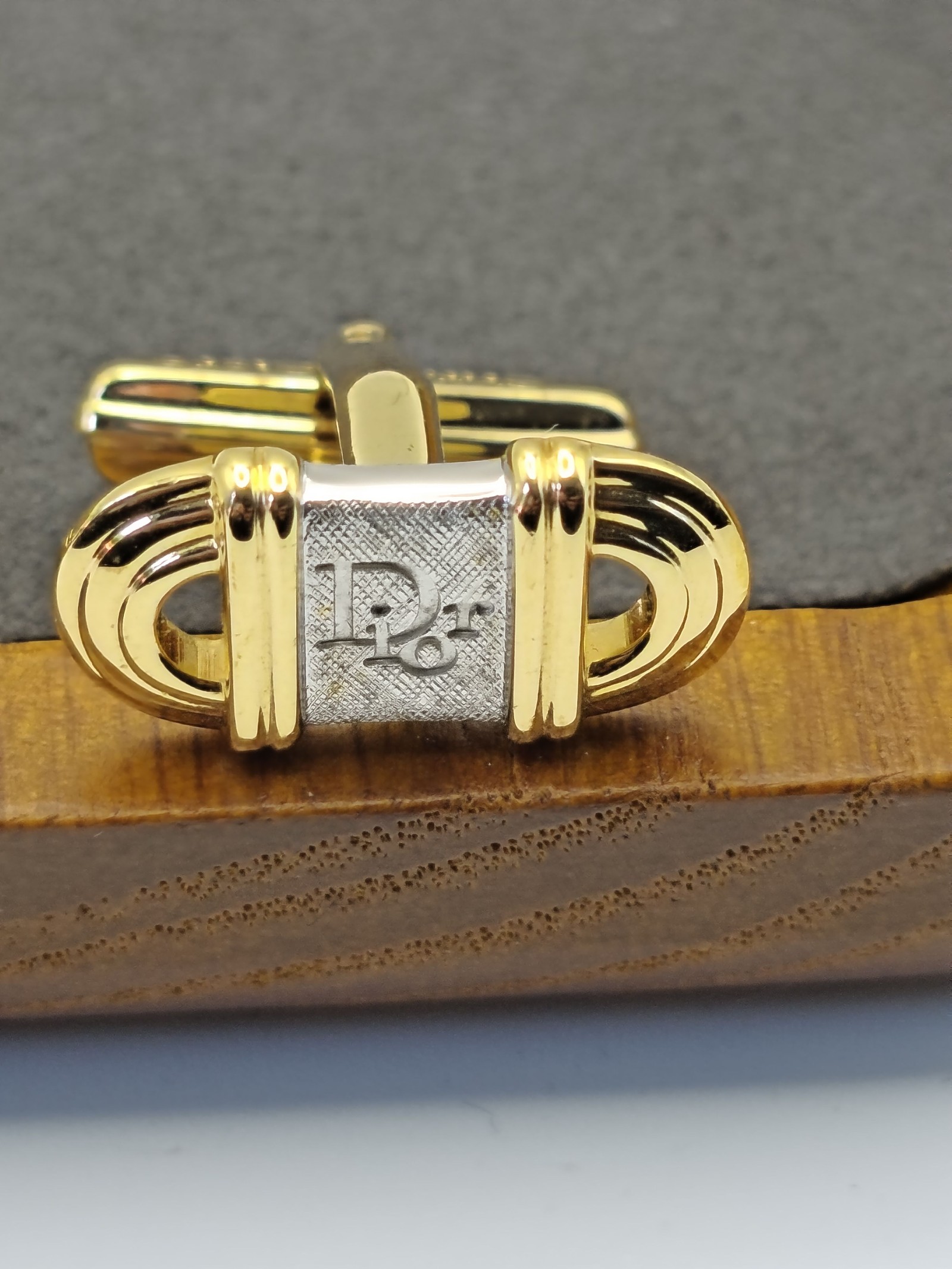 Christian Dior Gold & Silver Tone Logo Cufflinks Men Classic image 5
