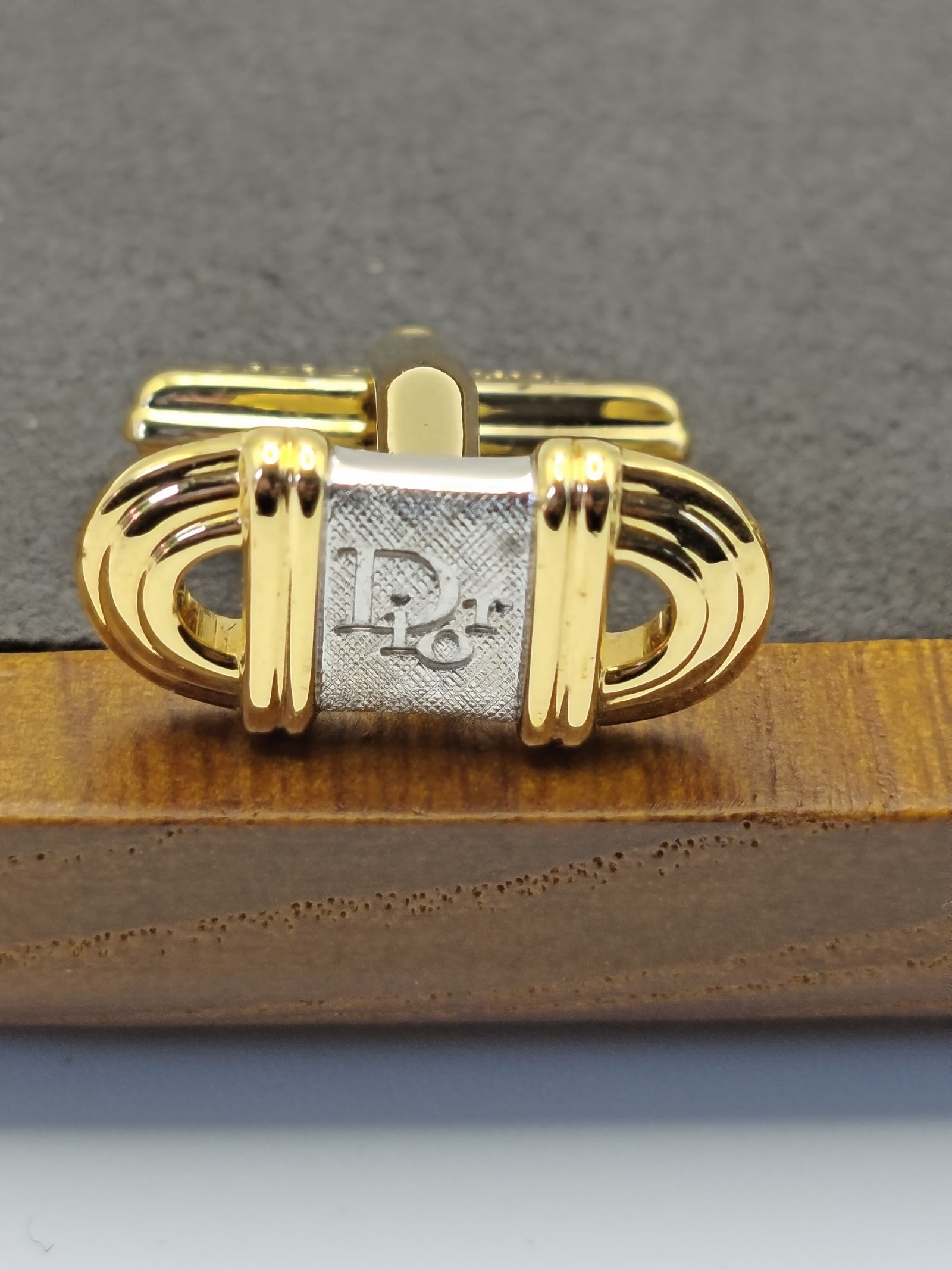 Christian Dior Gold & Silver Tone Logo Cufflinks Men Classic image 6
