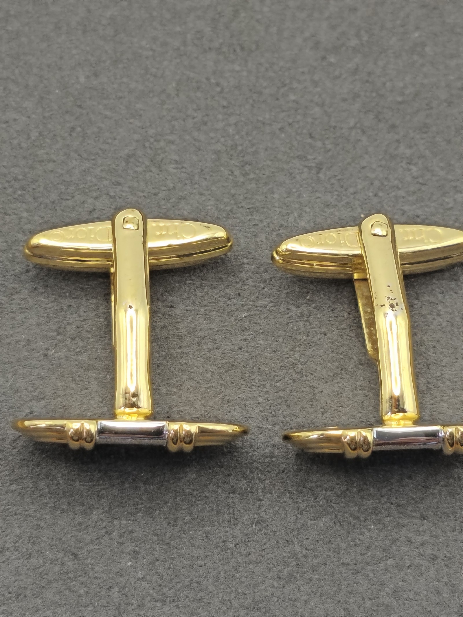 Christian Dior Gold & Silver Tone Logo Cufflinks Men Classic image 7