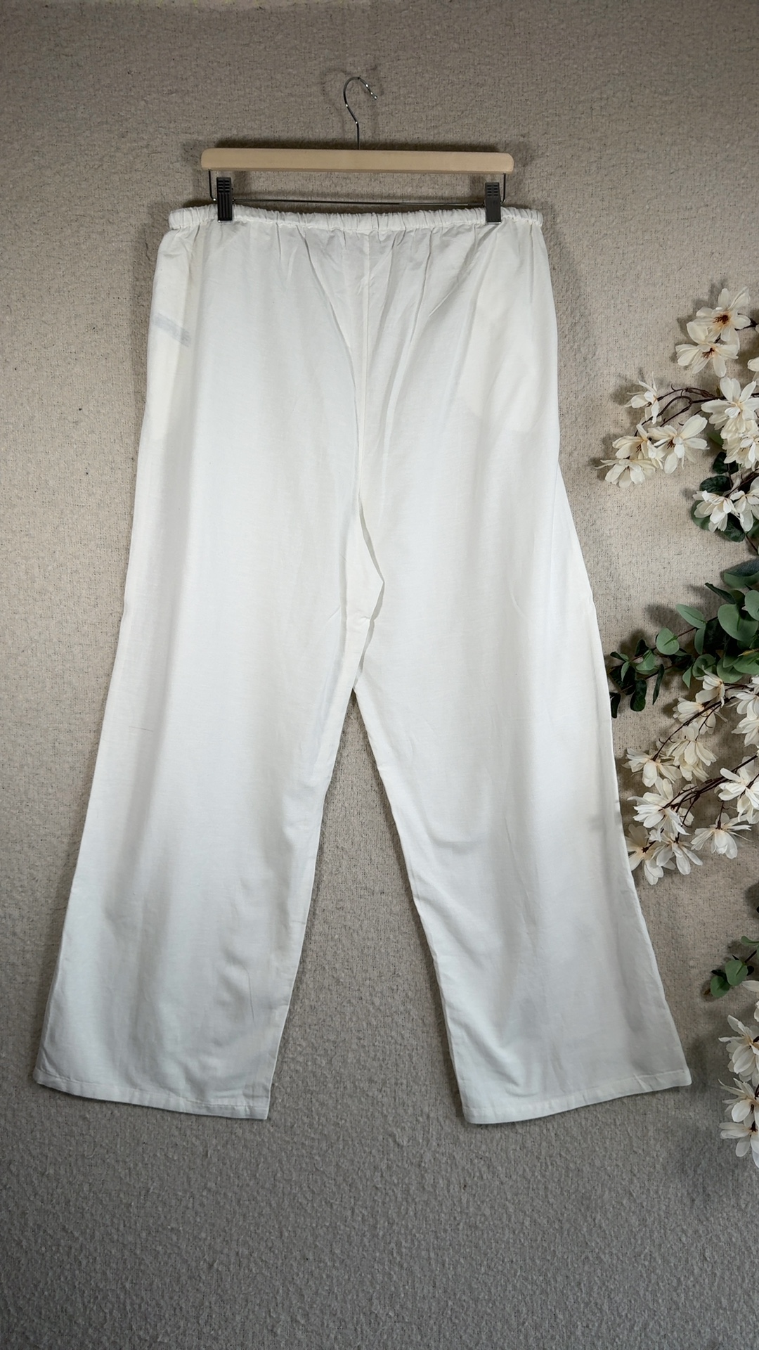 Primark White Linen Blend Wide Leg Trousers Large Relaxed Fit Elastic Waist image 4
