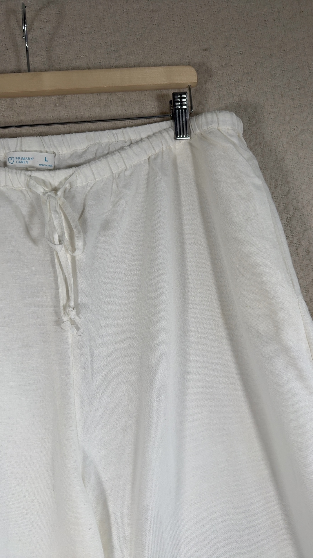 Primark White Linen Blend Wide Leg Trousers Large Relaxed Fit Elastic Waist image 3