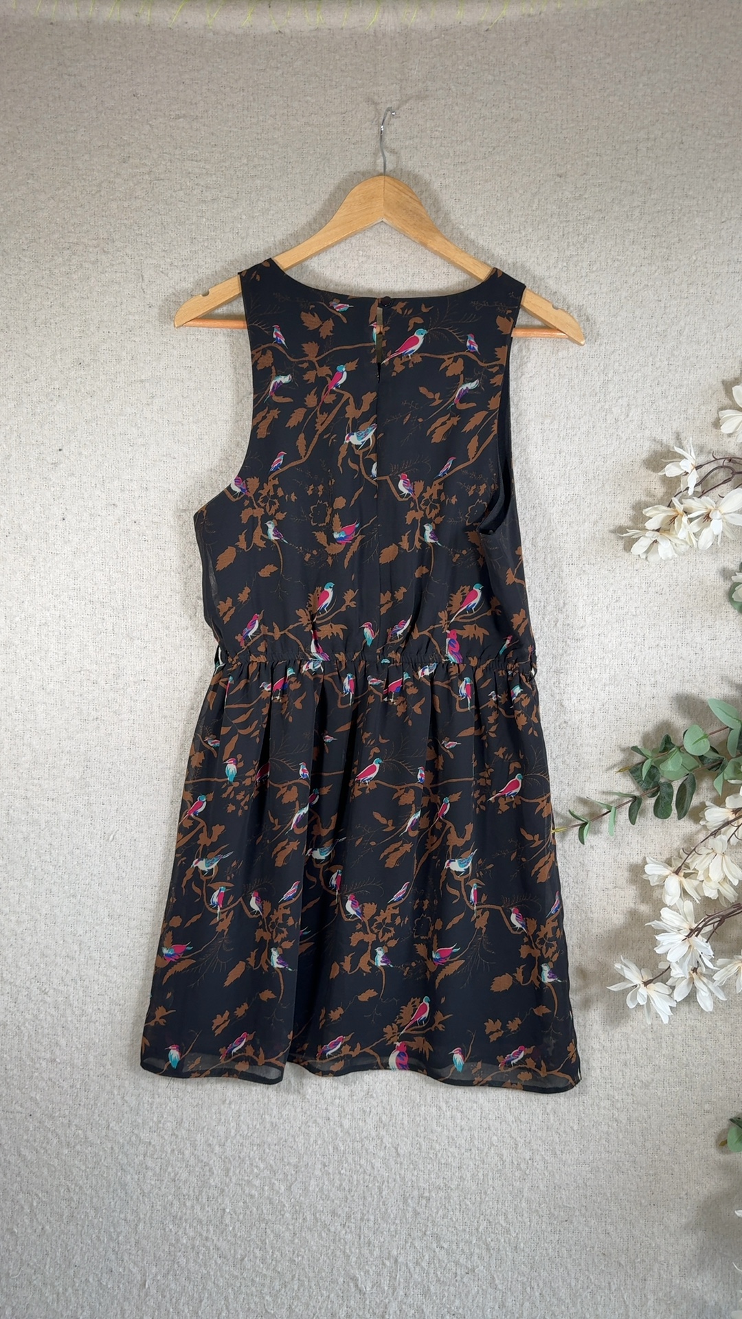 Influence Black Multi Bird Print Sleeveless Dress Large UK 14 Elegant Summer Style image 4