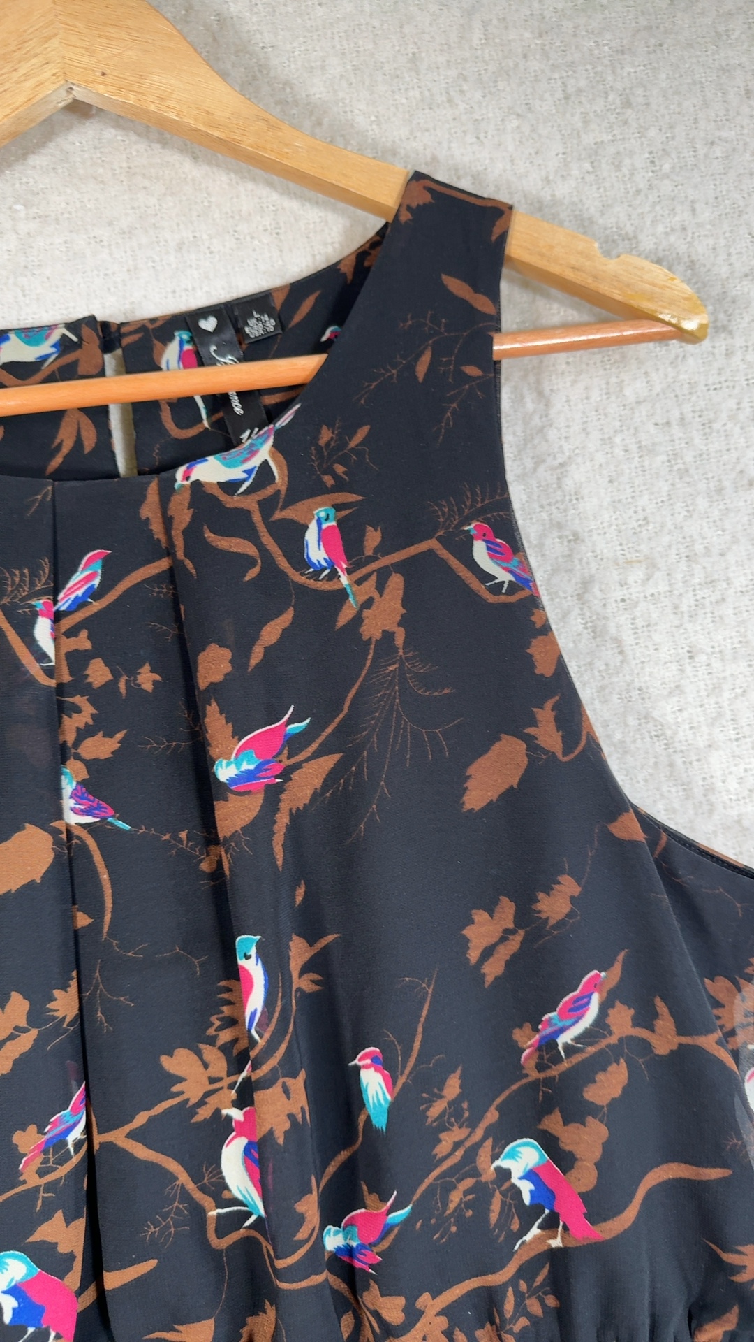 Influence Black Multi Bird Print Sleeveless Dress Large UK 14 Elegant Summer Style image 3