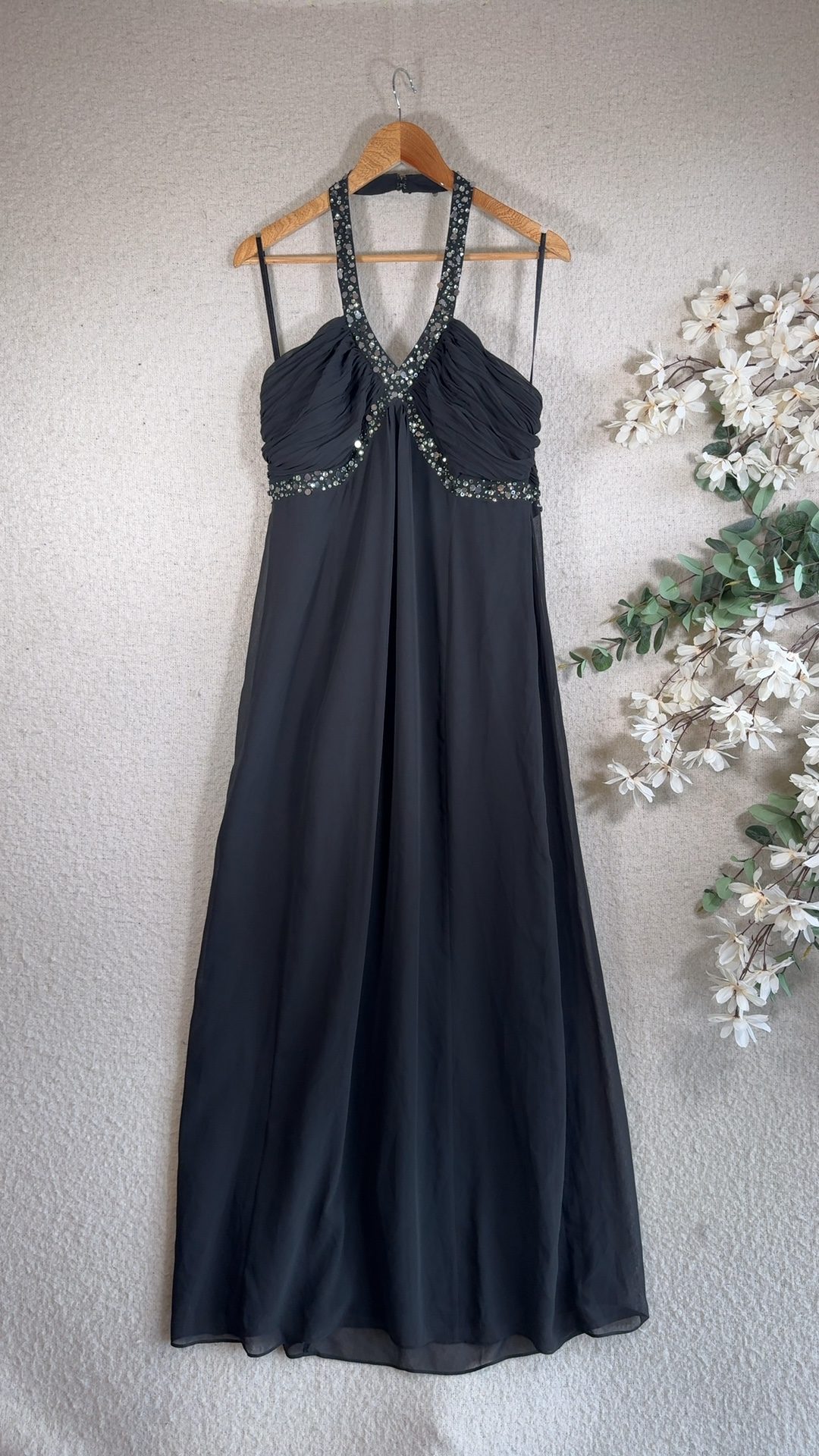 Debenhams Black Occasion Dress UK 16 Embellished Waist Tie Detail