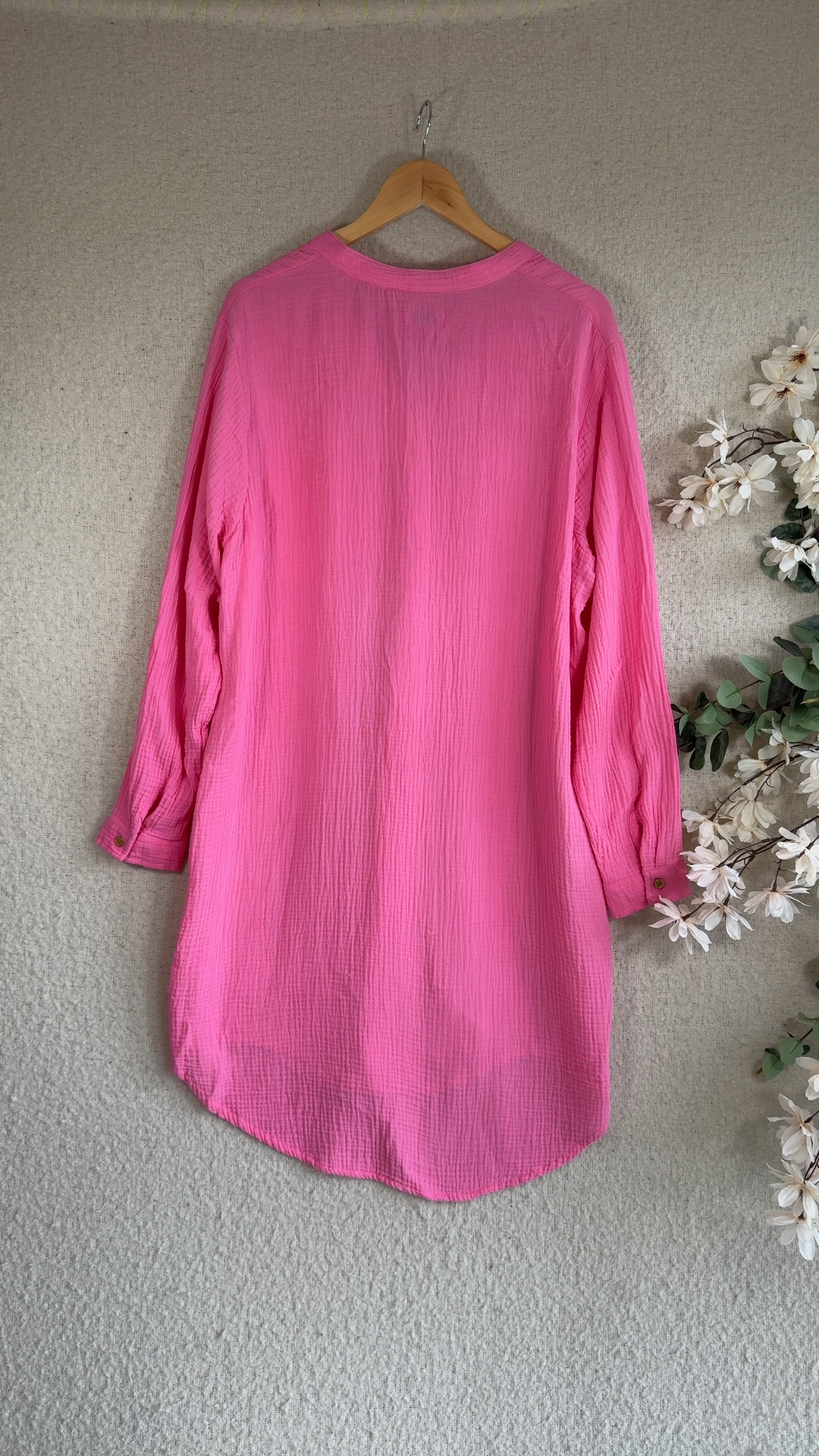 Papaya Pink Button Front Long Sleeve Shirt Large Soft Cotton Lightweight image 6