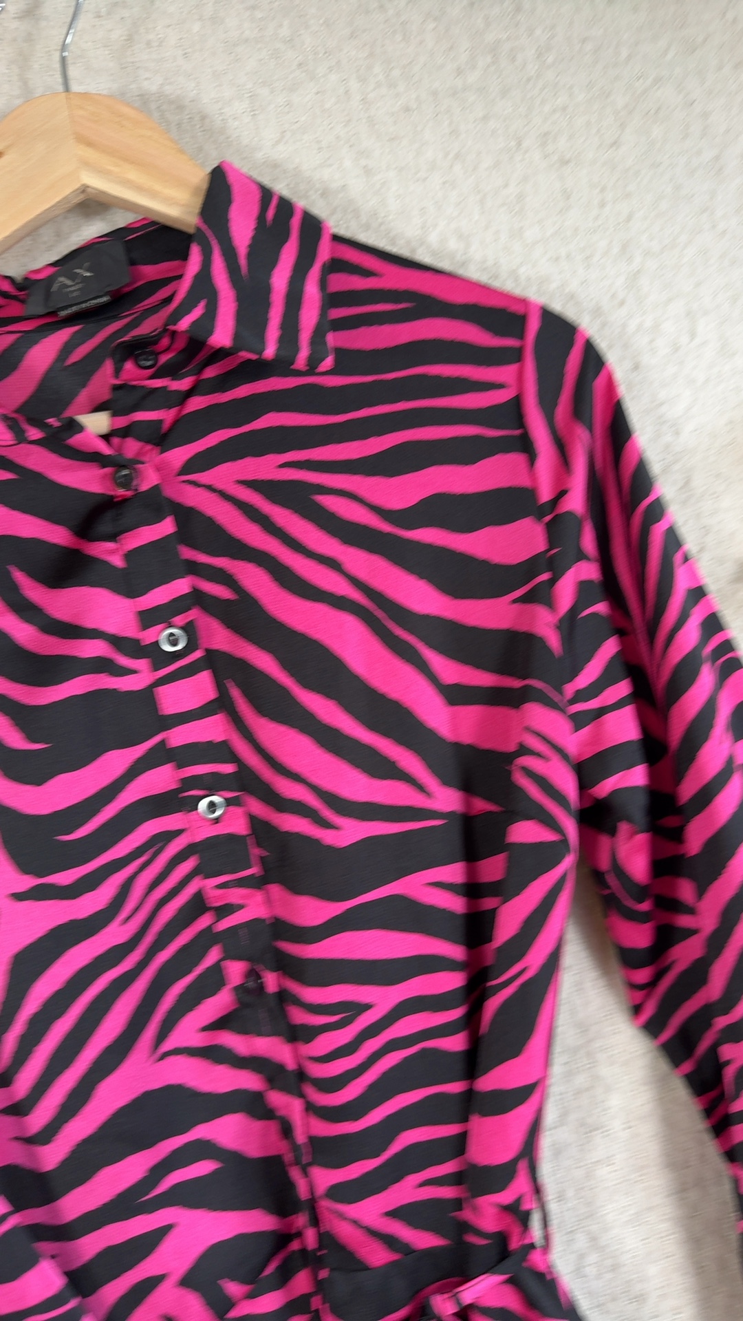 AX Paris Pink & Black Zebra Print Shirt Dress UK 14 Long Sleeve Waist Tie image 3