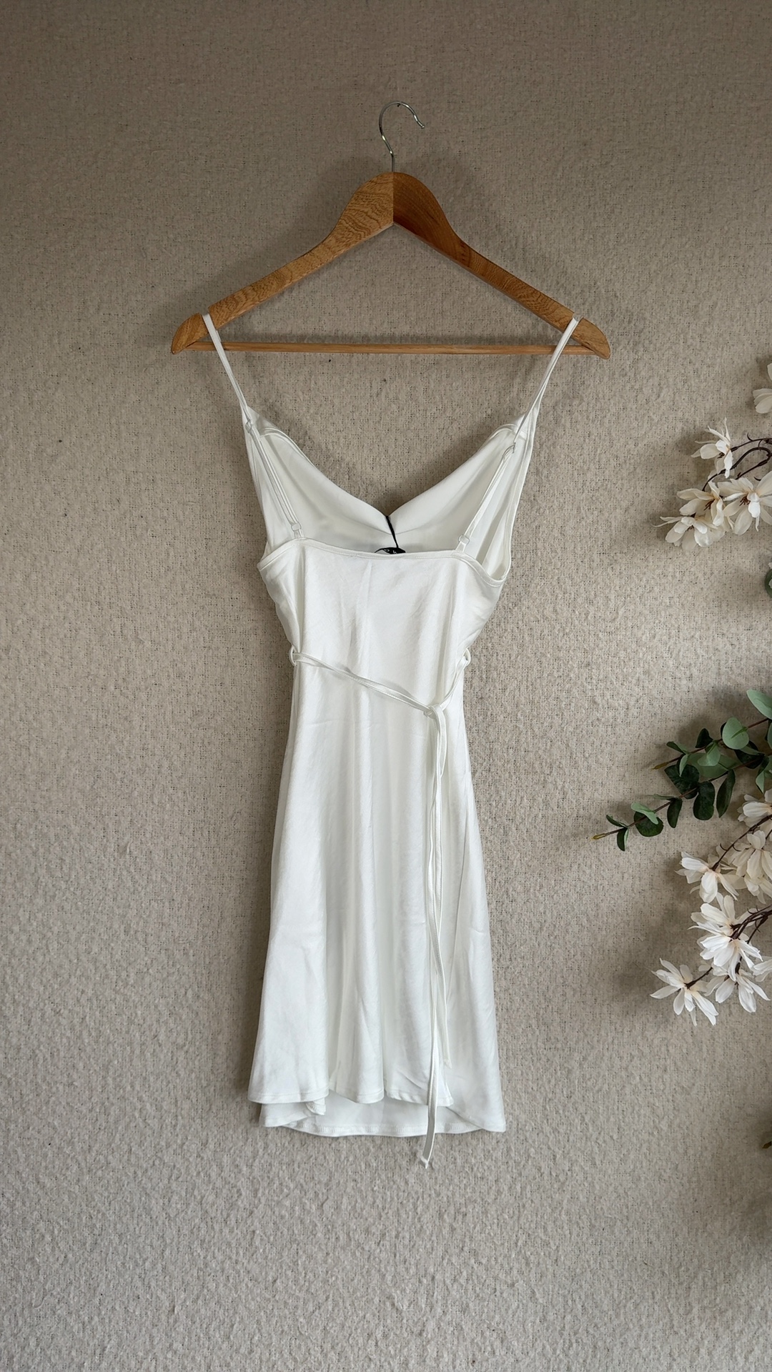 Motel White Satin Slip Dress UK XXS Elegant Spaghetti Straps Tie Waist image 4