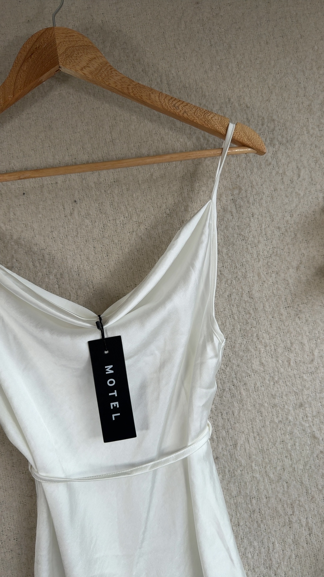 Motel White Satin Slip Dress UK XXS Elegant Spaghetti Straps Tie Waist image 2