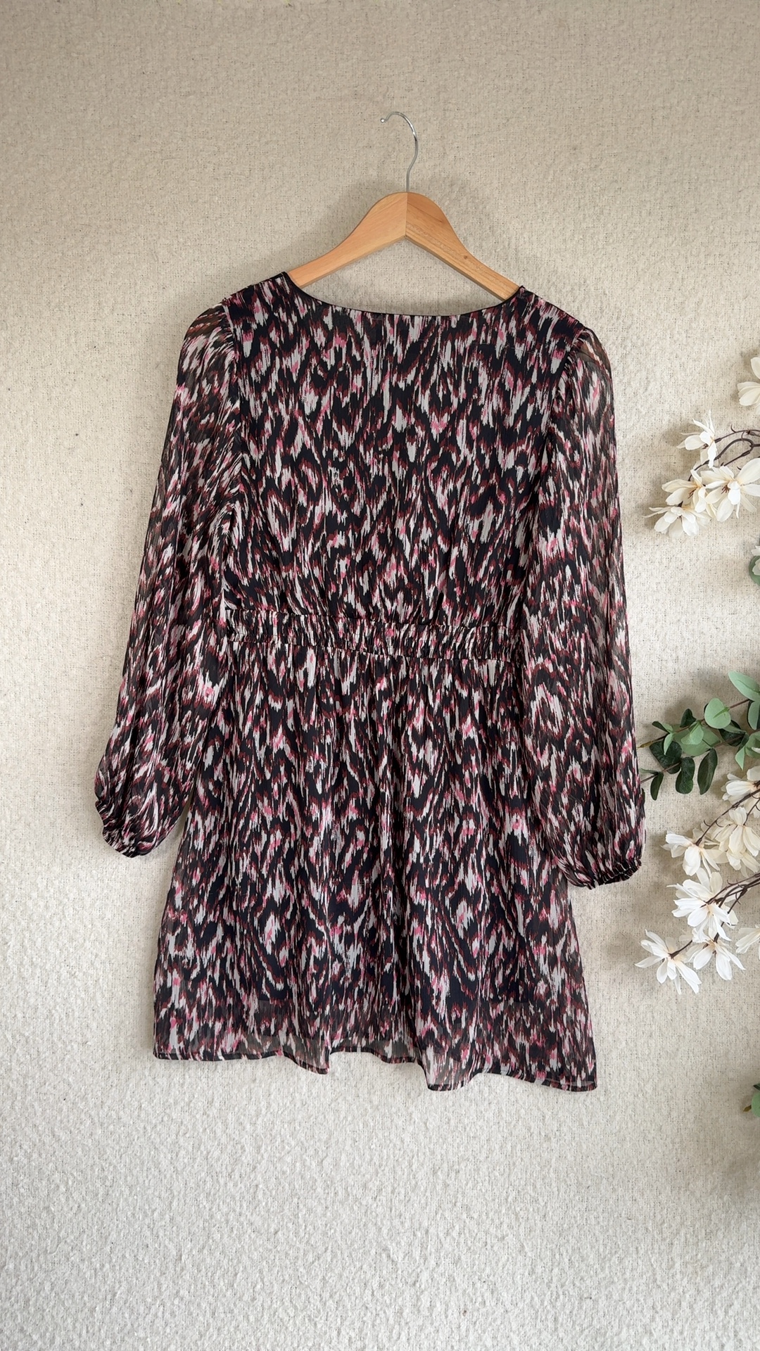 Papaya Black & Pink Patterned Sheer Sleeve Dress UK 12 Petite Stylish image 4