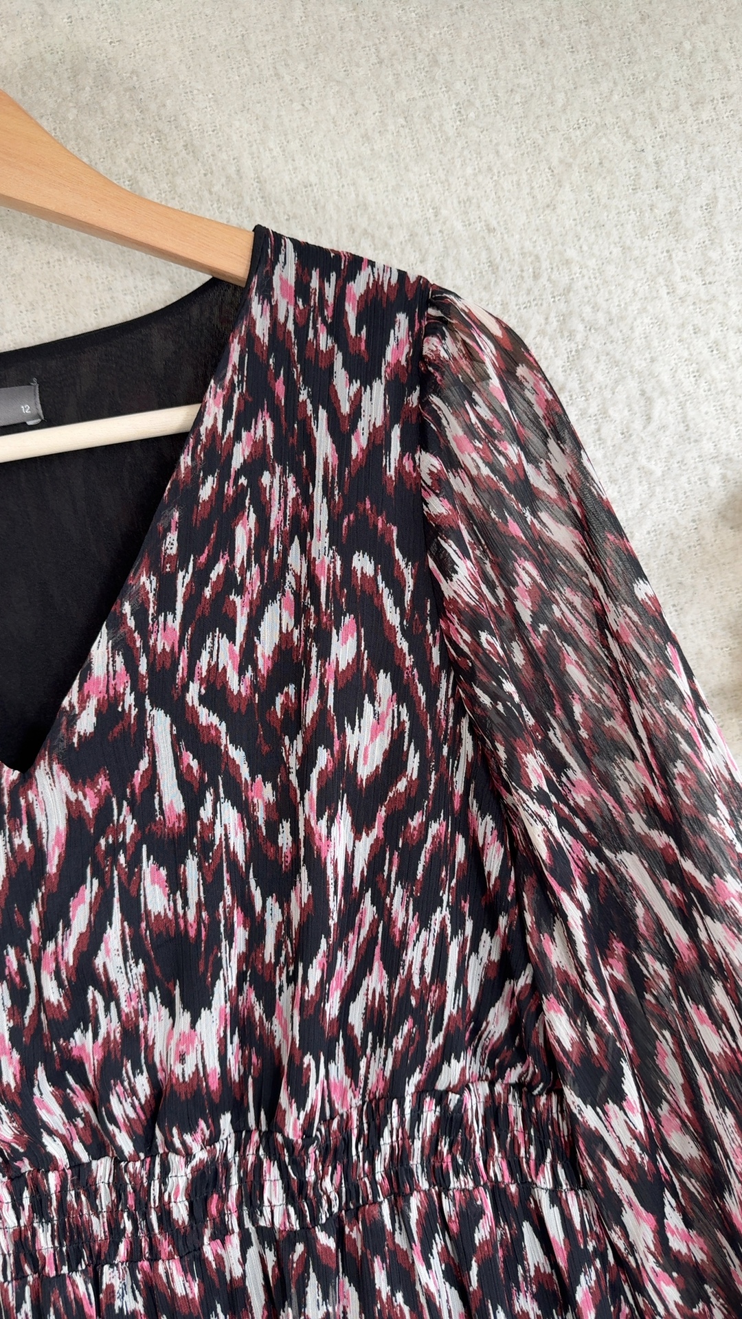 Papaya Black & Pink Patterned Sheer Sleeve Dress UK 12 Petite Stylish image 2