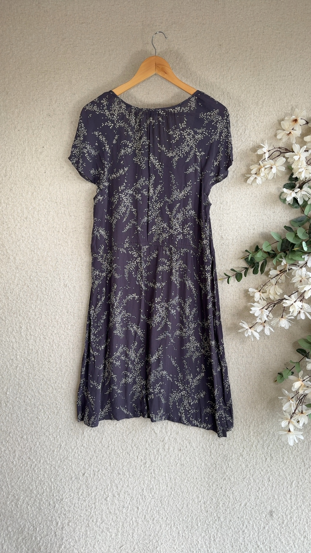 Monsoon Navy & Cream Floral Print Ruffle Sleeve Dress UK 16 Summer Casual image 4