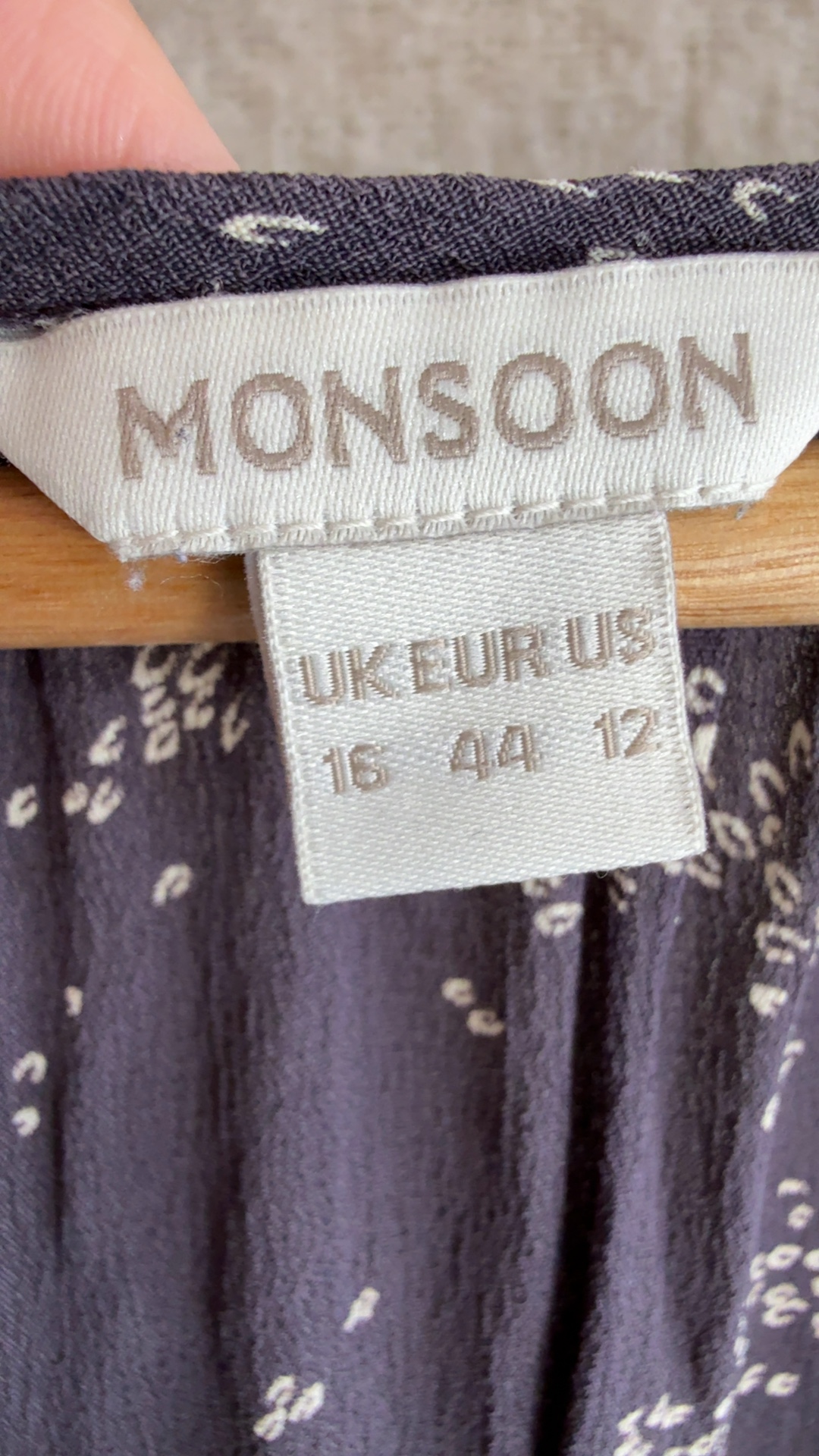 Monsoon Navy & Cream Floral Print Ruffle Sleeve Dress UK 16 Summer Casual image 3