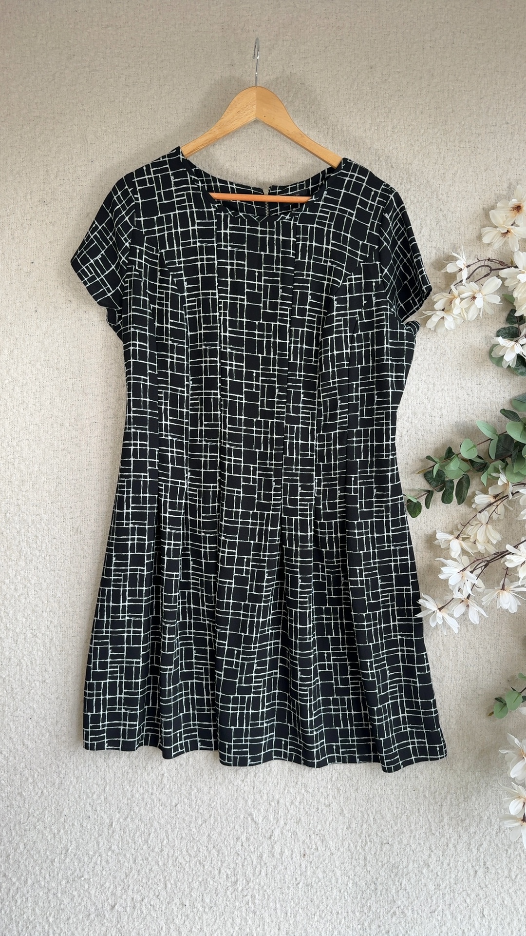 F&F Black & White Grid Print Dress UK 18 Made in Turkey Stylish Casualwear
