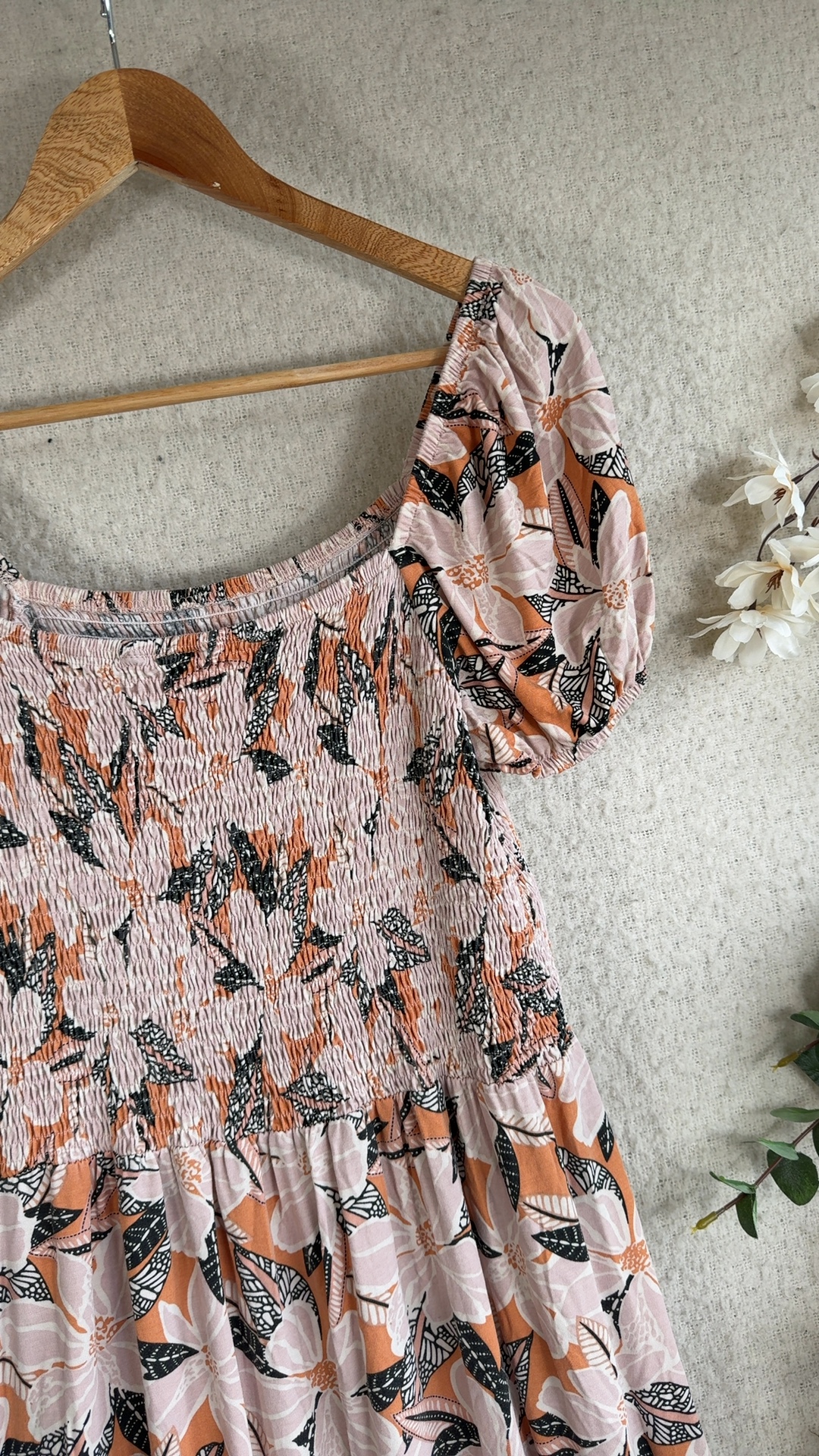 Peacocks Pink & Orange Floral Puff Sleeve Midi Dress UK 14 Summer Chic image 2
