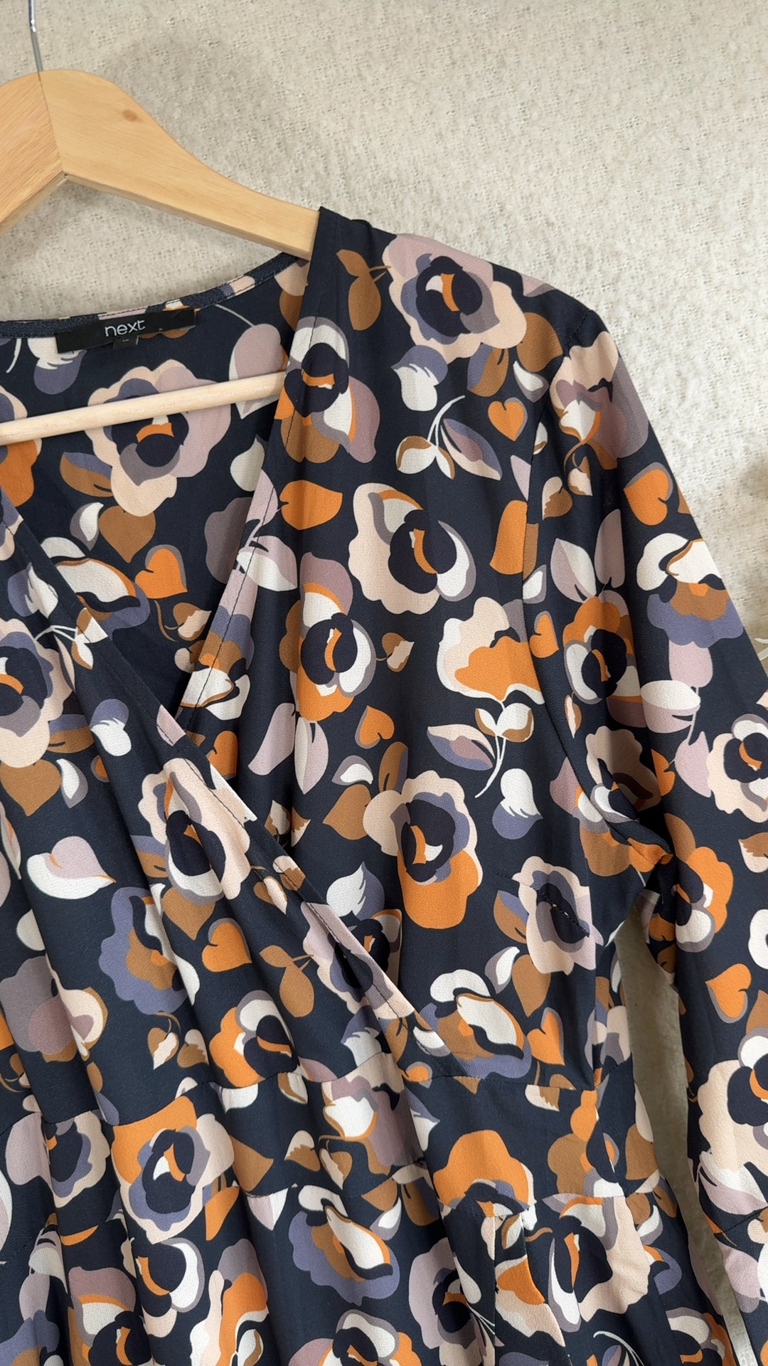 Next Floral Print Black & Orange Wrap Dress UK 16 Autumn Winter Style image 3
