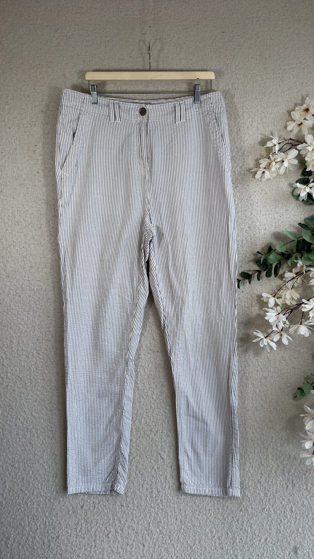 Next Brown & White Striped Trousers 16XL Comfortable Casual Style Size UK 16XL
