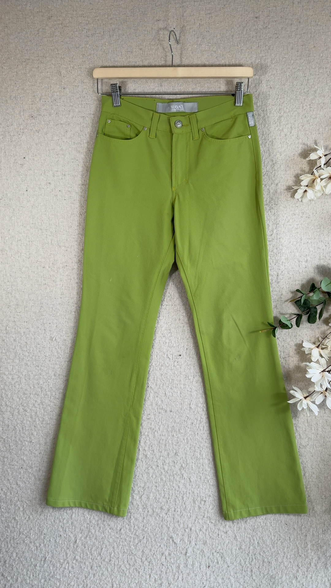 Versace Jeans Couture Lime Green Straight Leg Jeans UK 12 Stylish Design