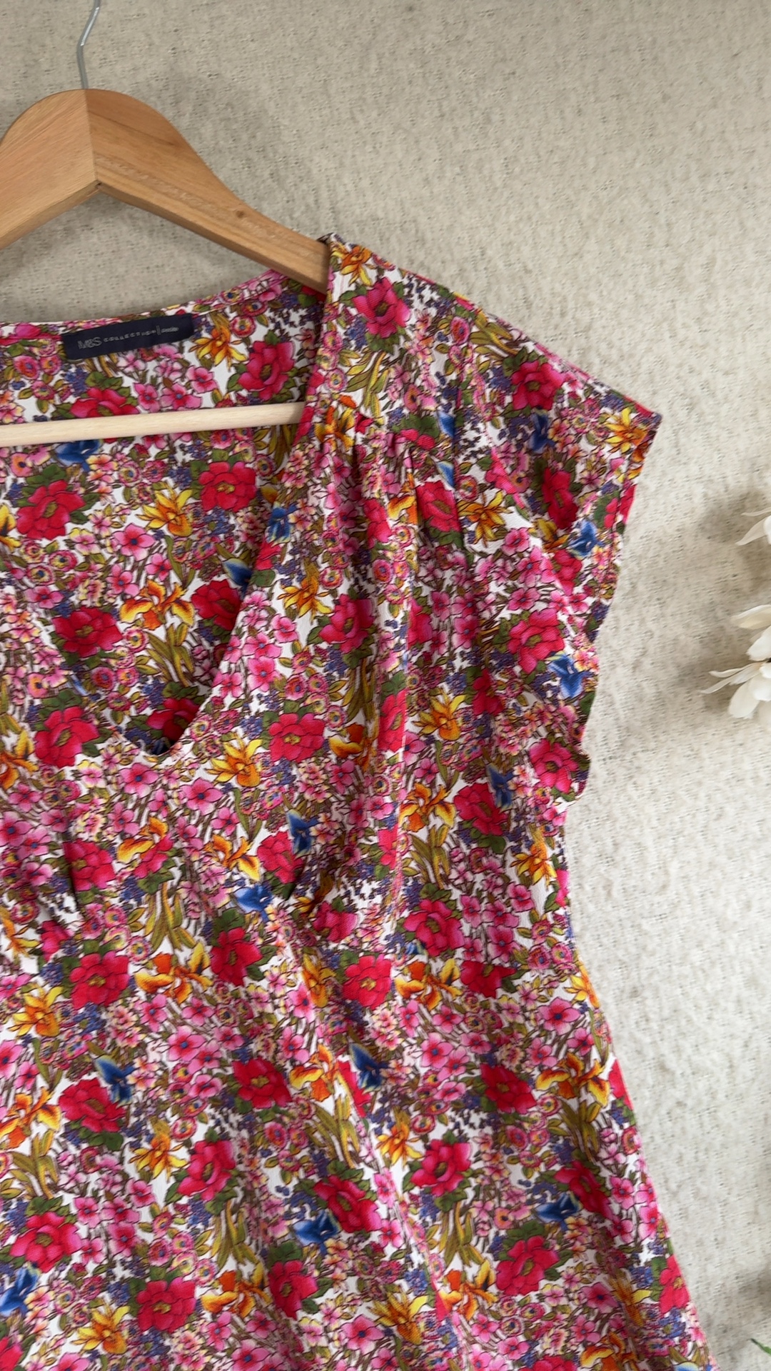 M&S Floral Print Dress UK 12 Petite V Neck Multi Colour Summer Casual image 2
