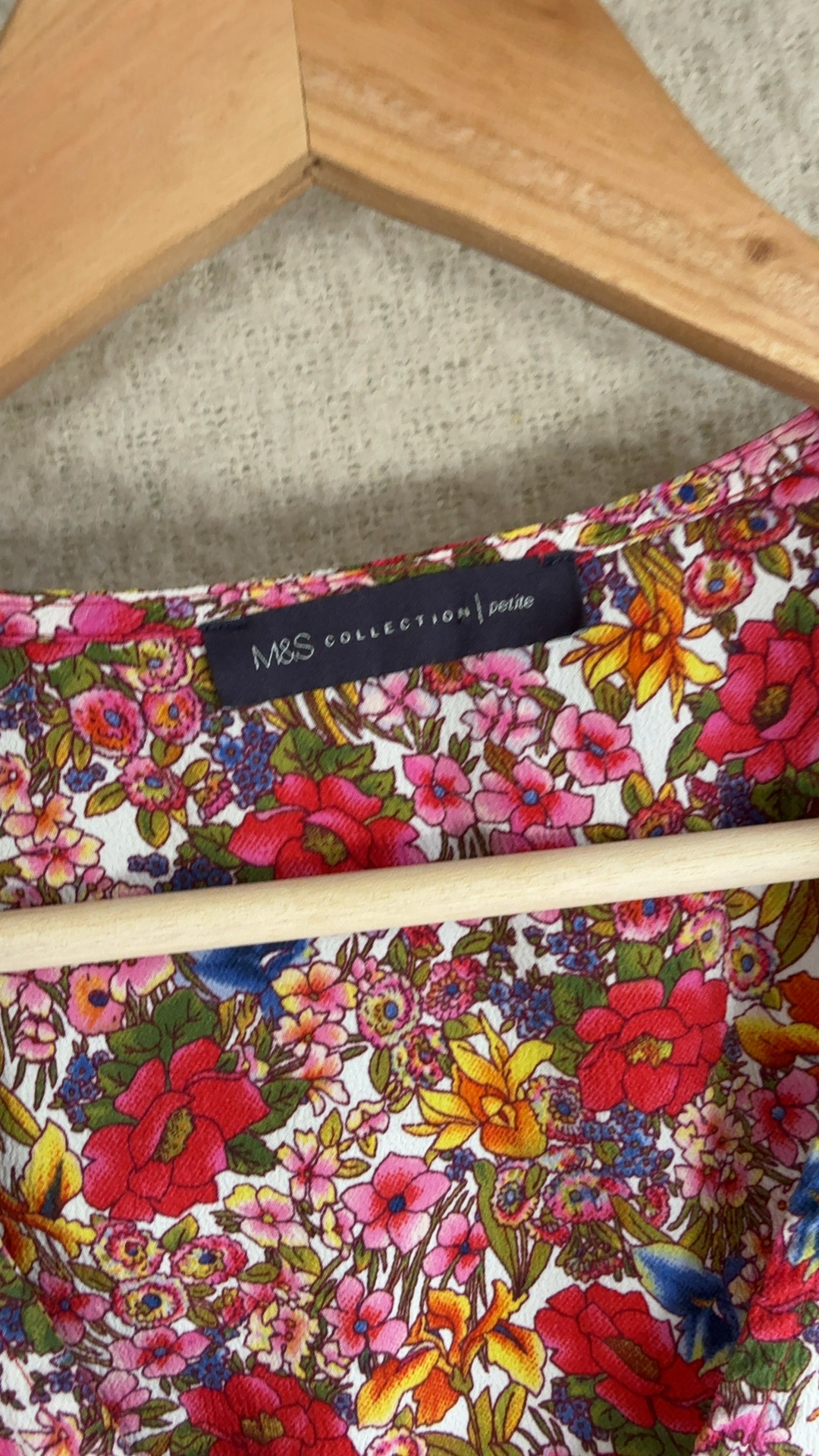 M&S Floral Print Dress UK 12 Petite V Neck Multi Colour Summer Casual image 3