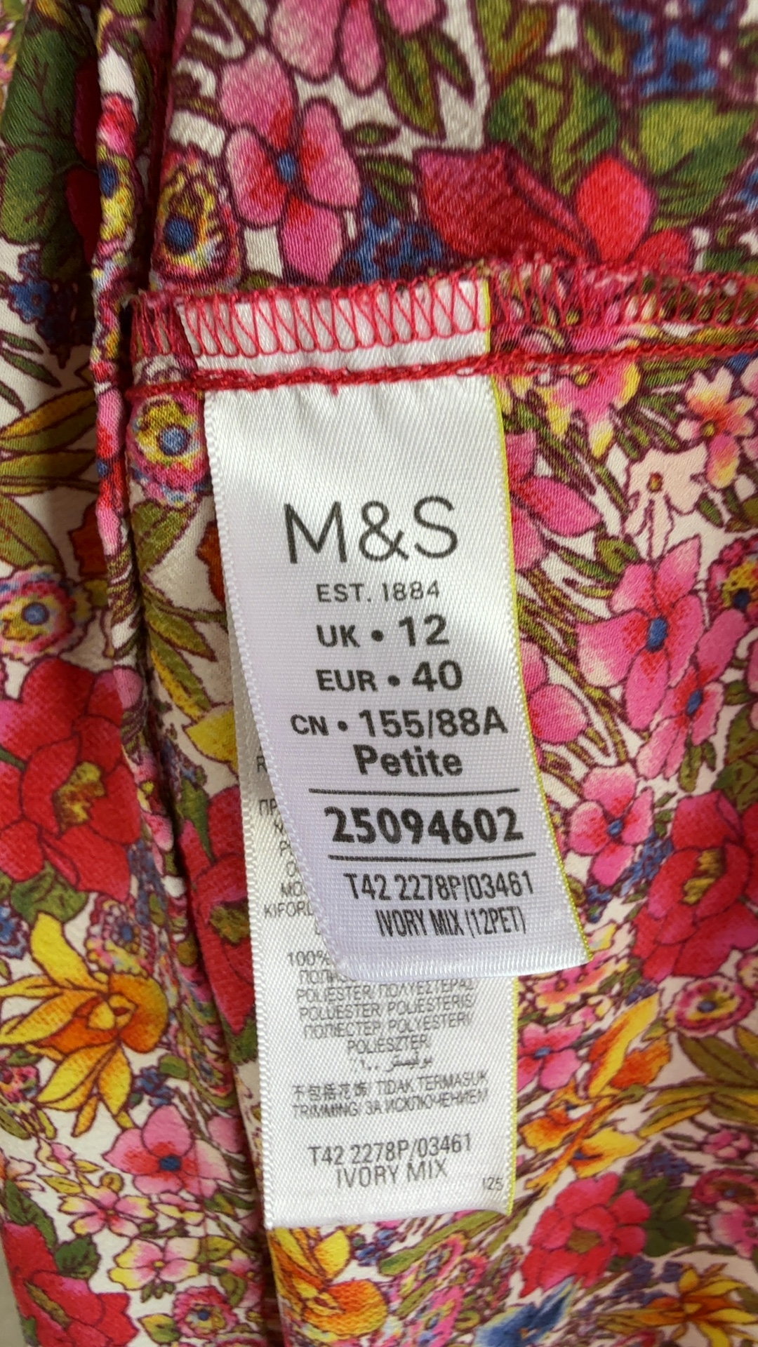 M&S Floral Print Dress UK 12 Petite V Neck Multi Colour Summer Casual image 5