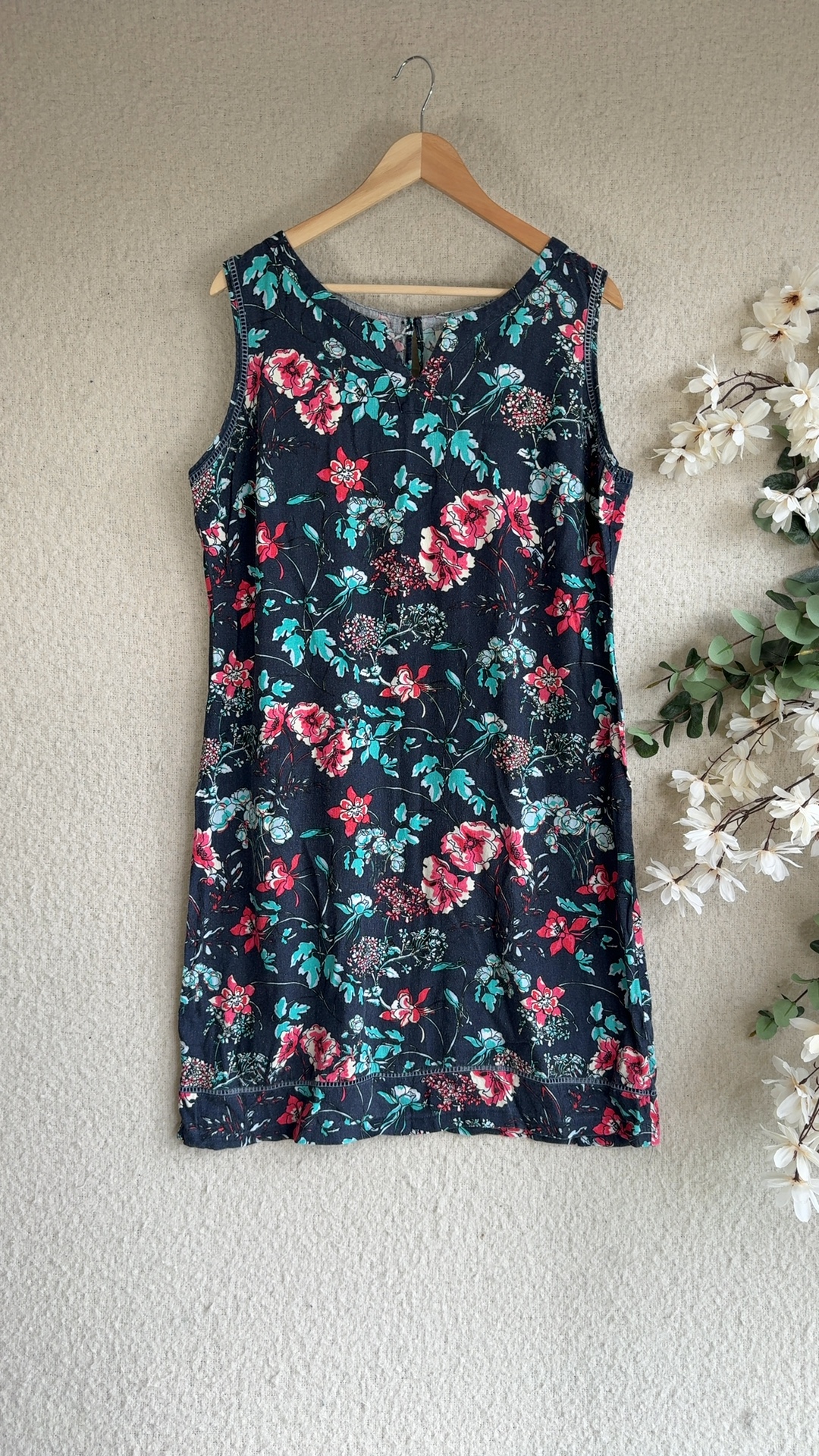 George Navy Blue Floral Sleeveless Dress UK 14 Casual Summer Midi