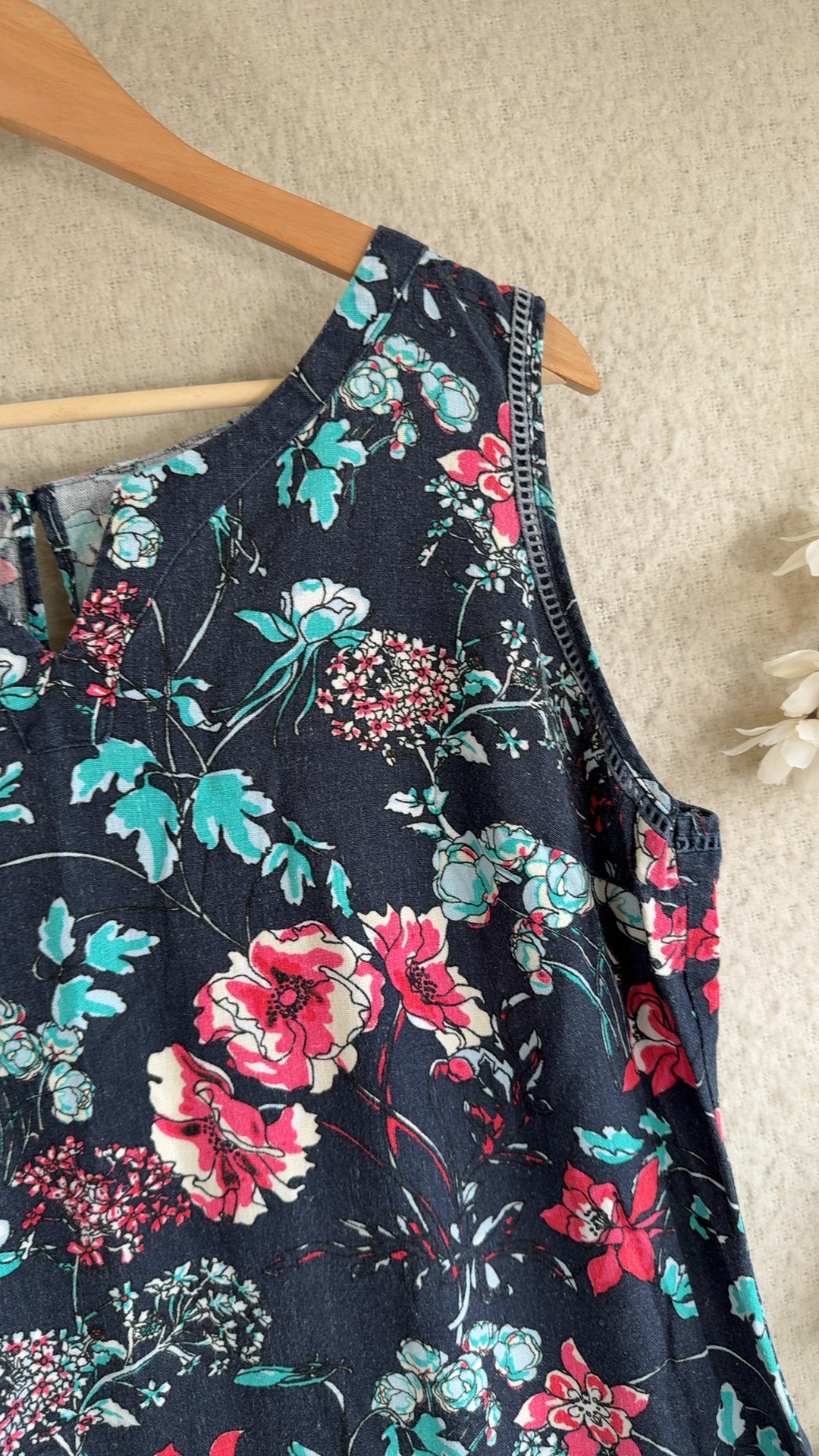 George Navy Blue Floral Sleeveless Dress UK 14 Casual Summer Midi image 2