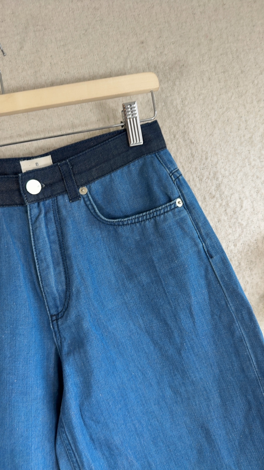 Two-Tone Blue Denim Straight Leg Jeans UK M Stylish Casual High Waist image 2