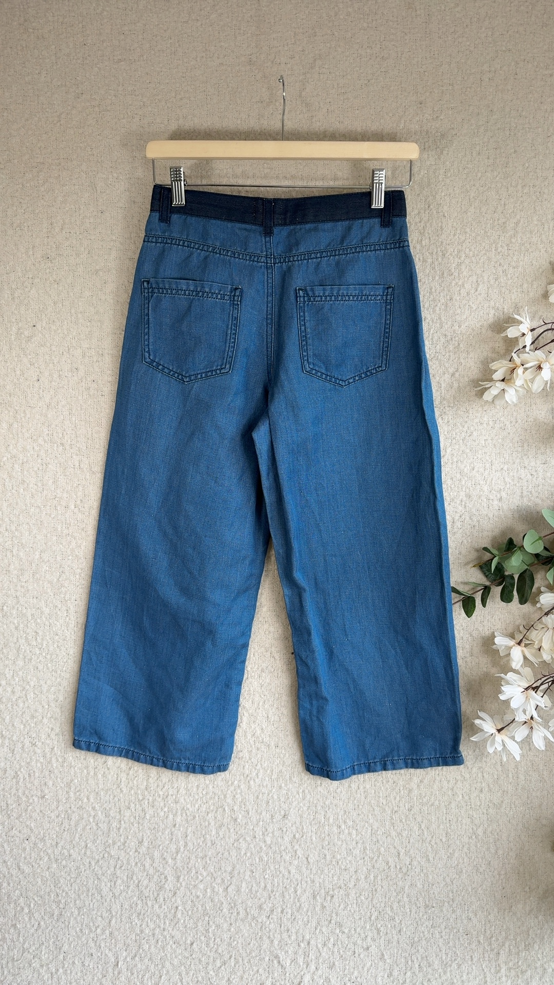 Two-Tone Blue Denim Straight Leg Jeans UK M Stylish Casual High Waist image 5