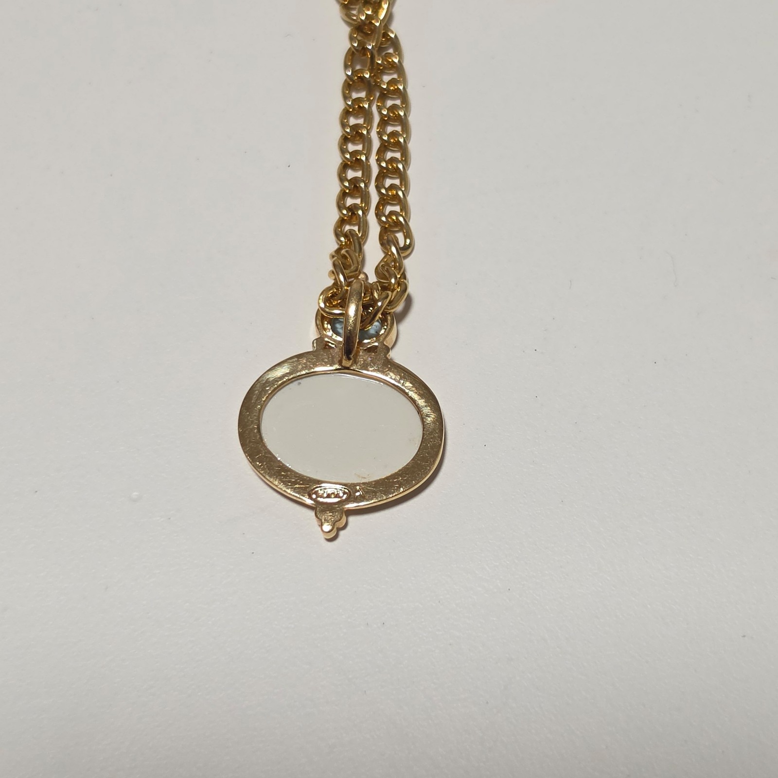 Costume Gold Tone Pendant Necklace with Blue Stones and paua. B3 image 5