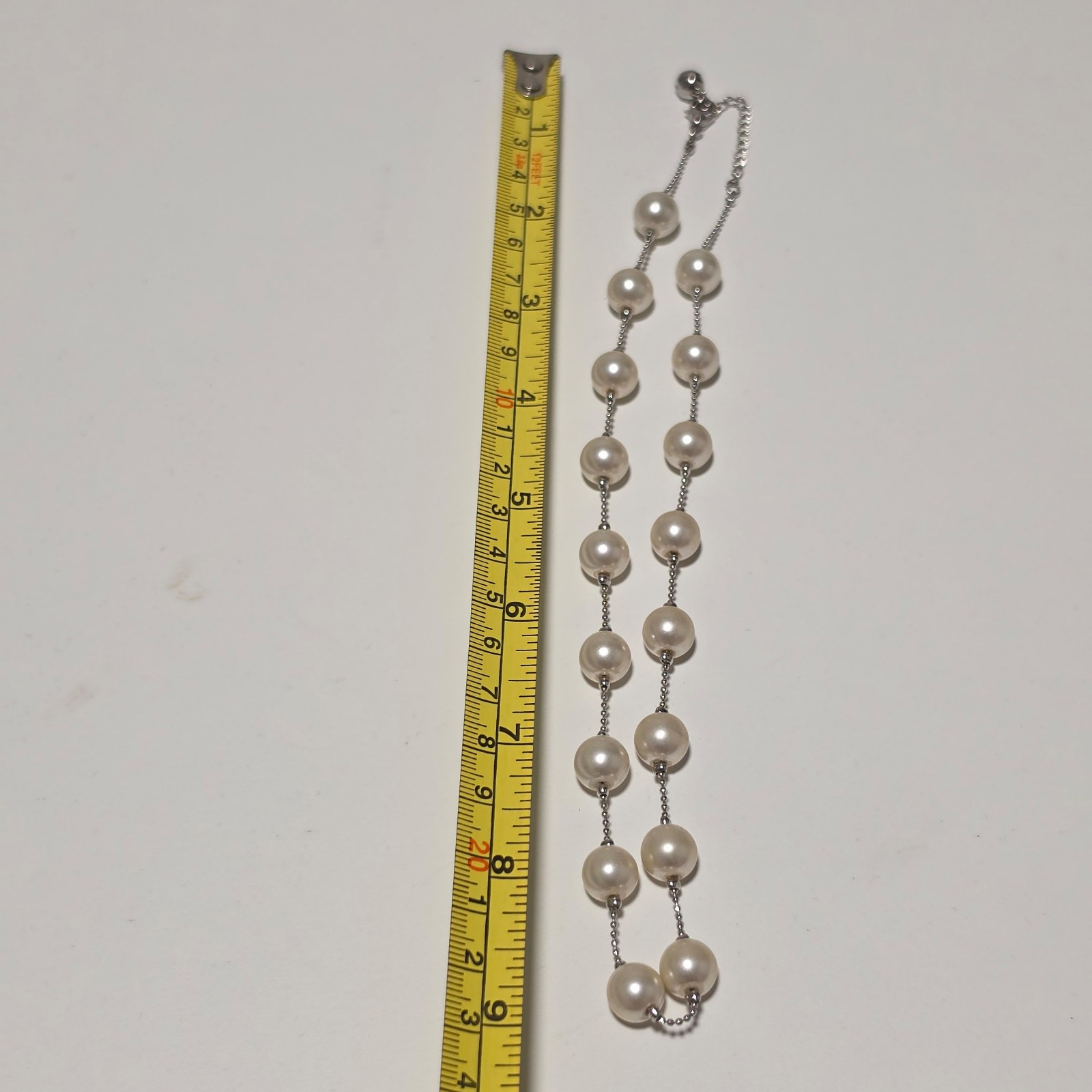 Costume Pearl White Beaded Necklace Silver Chain. B3 image 2