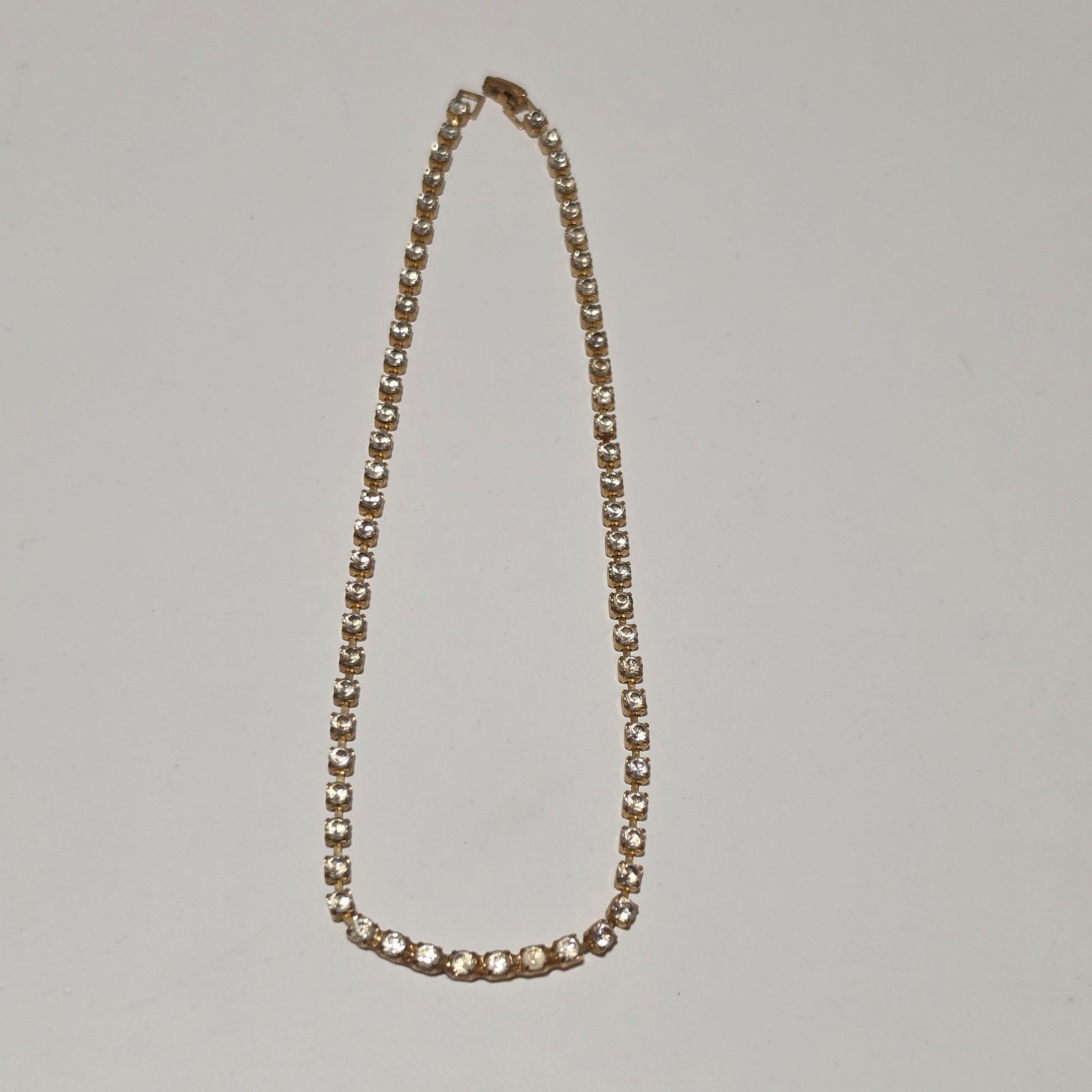 Costume Gold Tone & Clear Crystal Tennis Necklace. B3