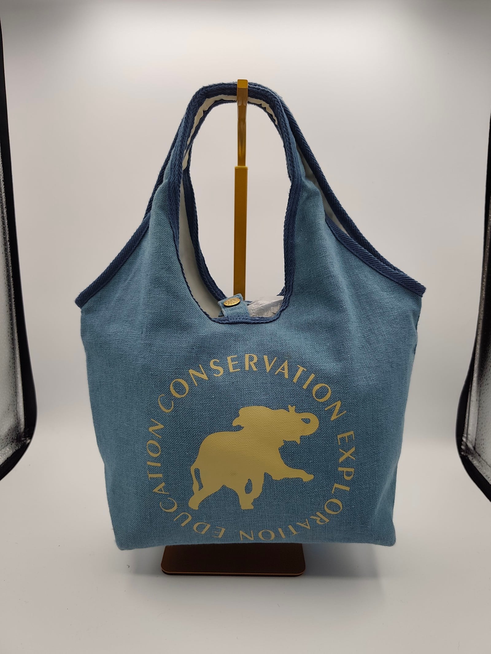 Hunting World Blue Cotton Canvas Conservation Elephant Tote Bag with Animal Print