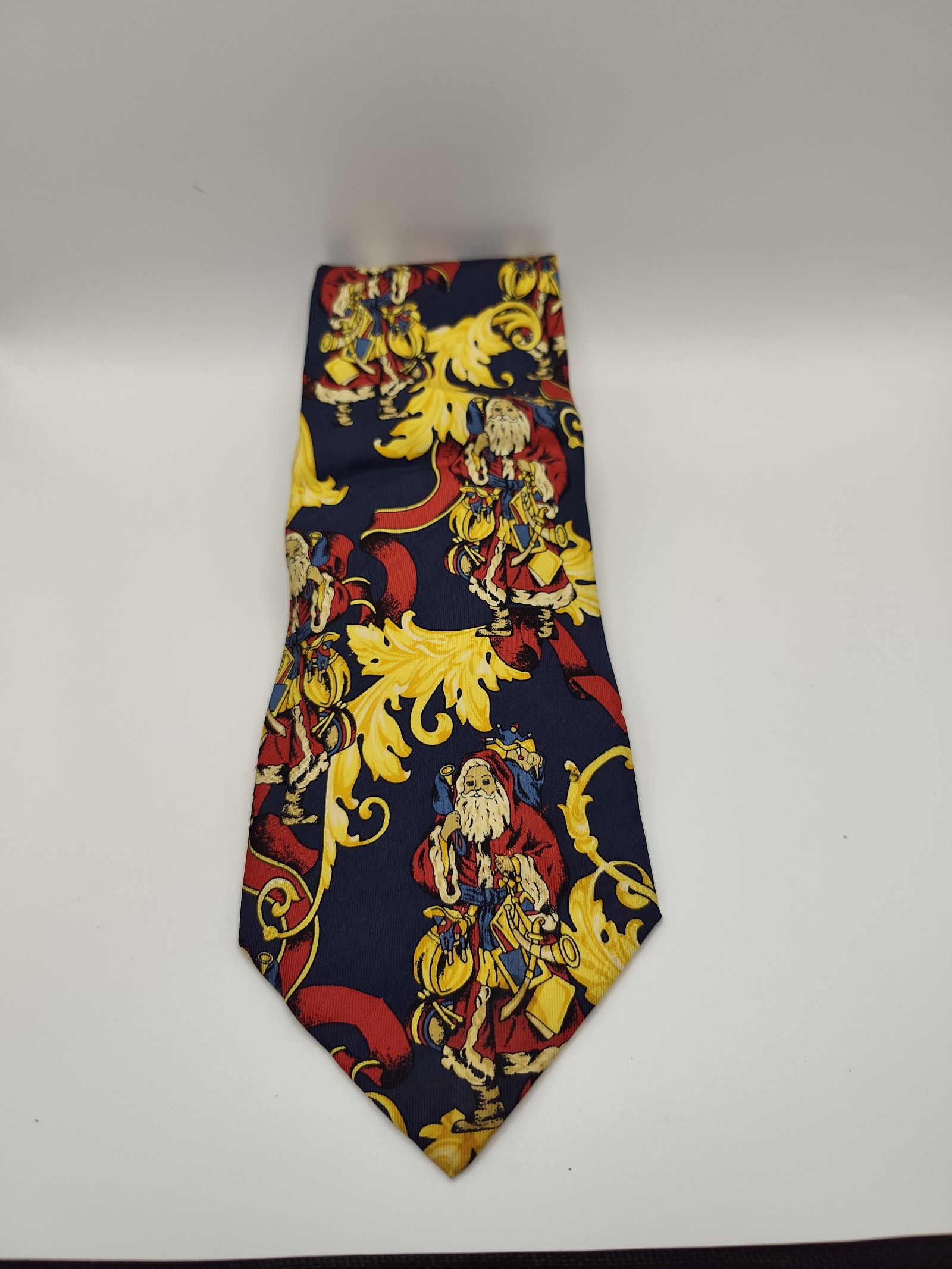 Fendi Navy, Yellow & Red Santa Print Silk Tie One Size image 2