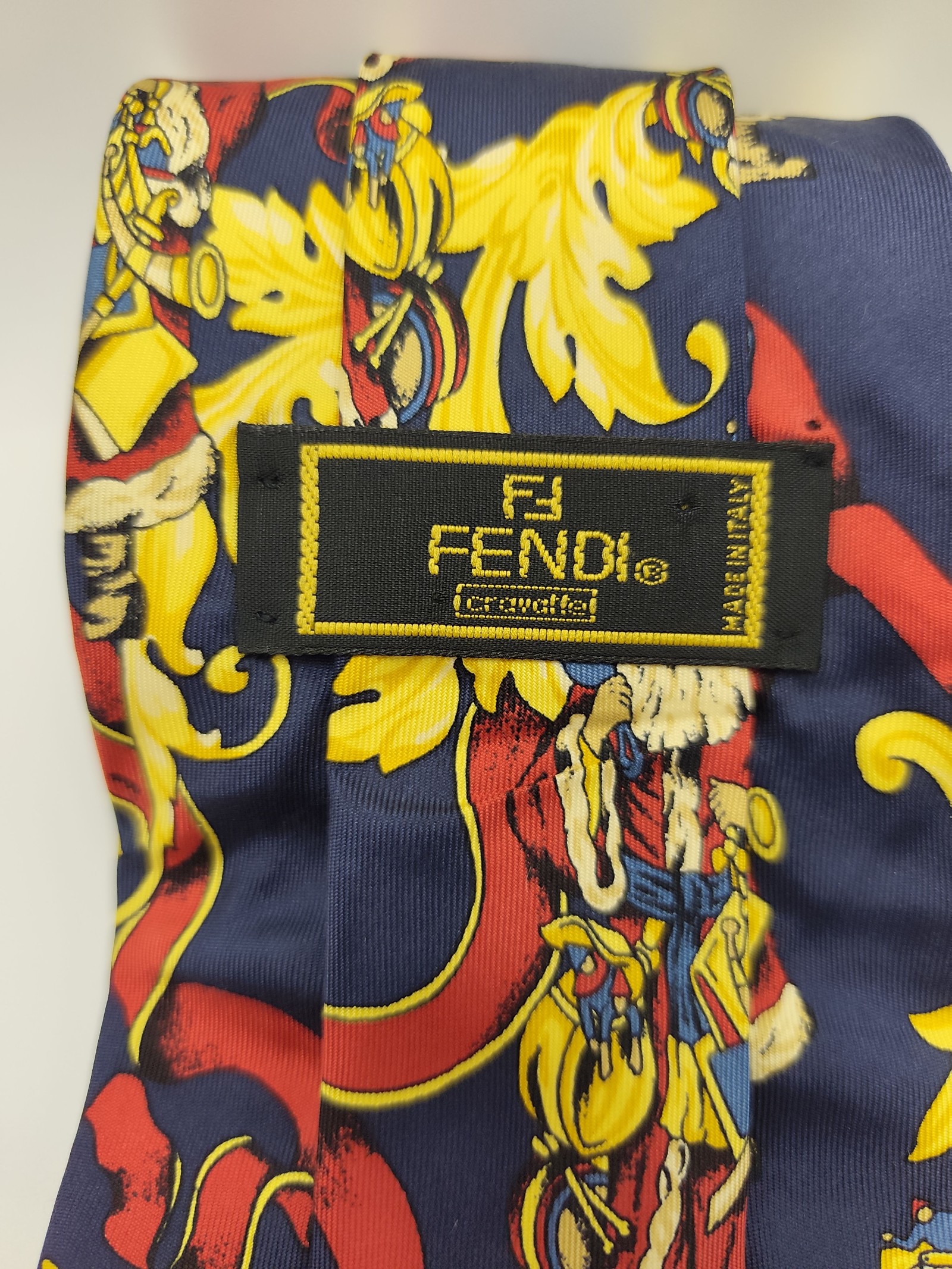 Fendi Navy, Yellow & Red Santa Print Silk Tie One Size image 3