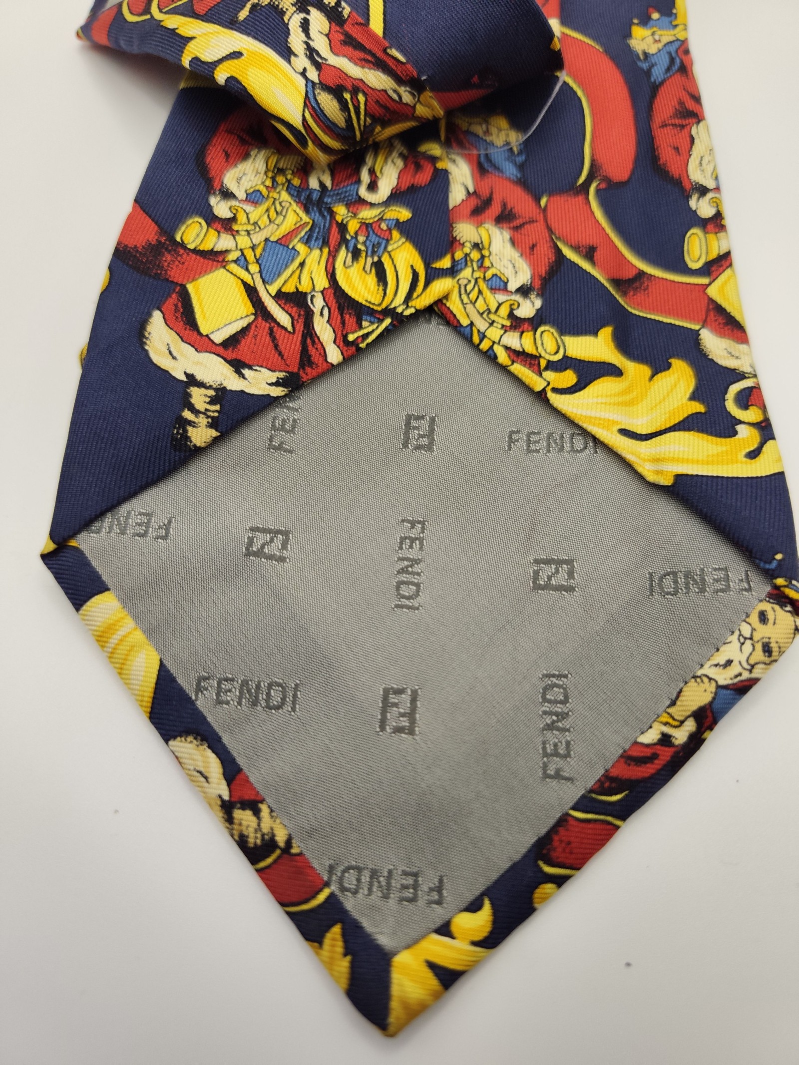 Fendi Navy, Yellow & Red Santa Print Silk Tie One Size image 4