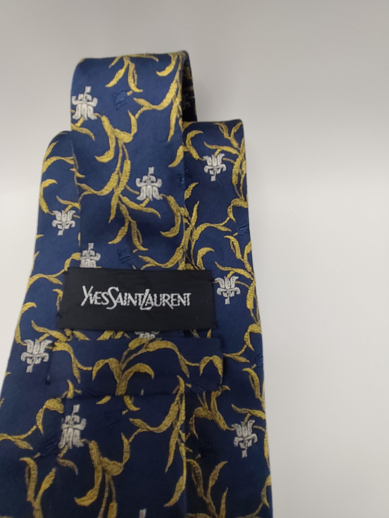 Yves Saint Laurent Blue, Yellow & White Silk Necktie image 2