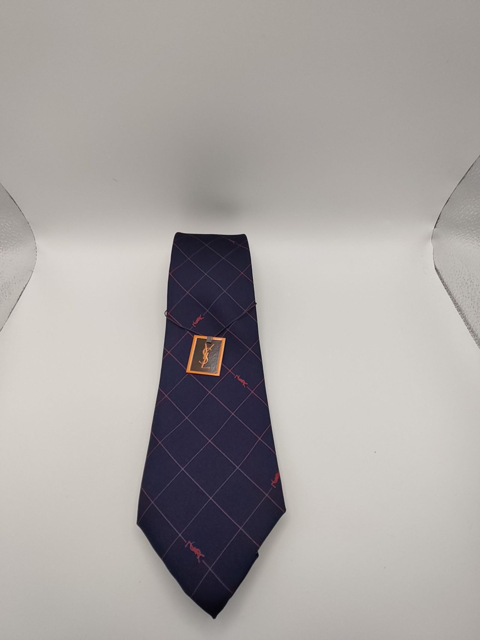 Yves Saint Laurent Navy & Red Check Men's Silk Tie