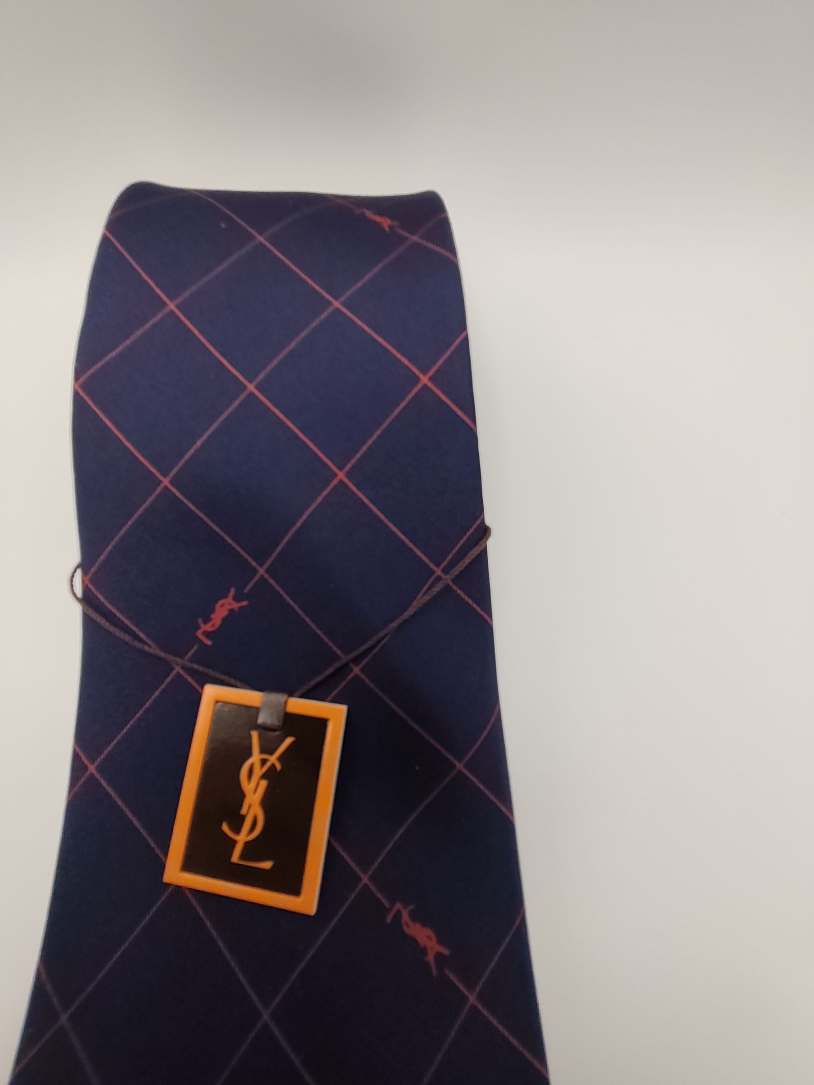 Yves Saint Laurent Navy & Red Check Men's Silk Tie image 2