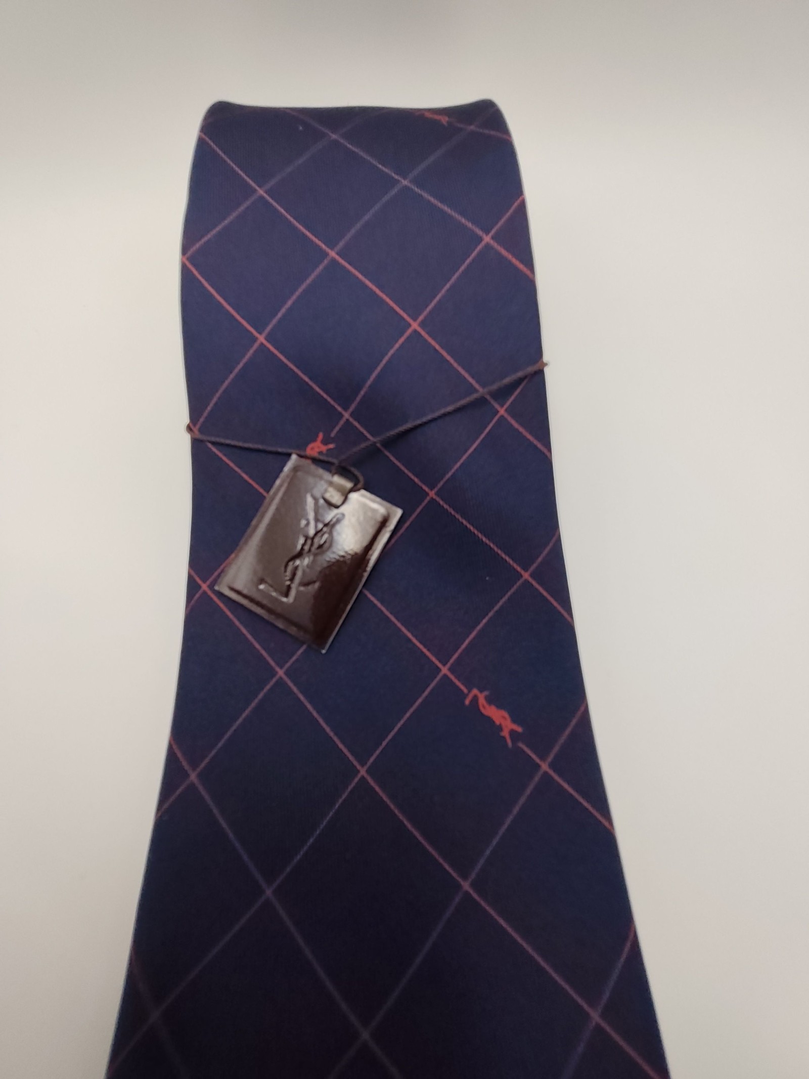Yves Saint Laurent Navy & Red Check Men's Silk Tie image 3