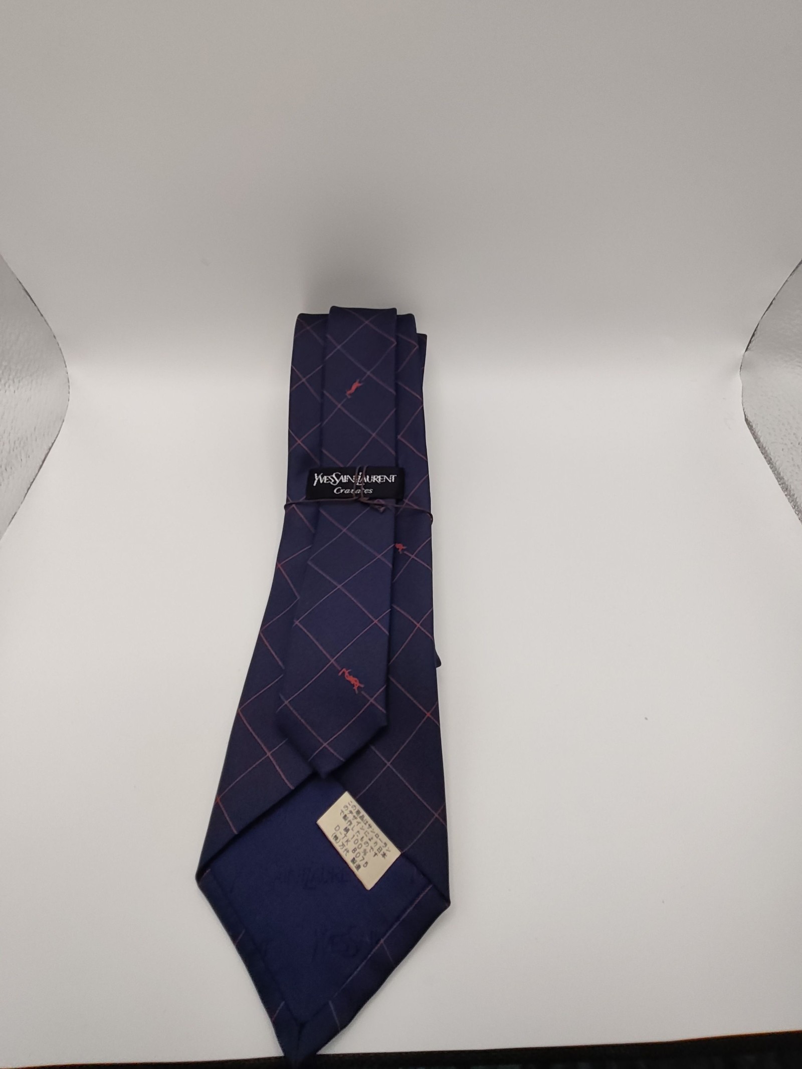 Yves Saint Laurent Navy & Red Check Men's Silk Tie image 4