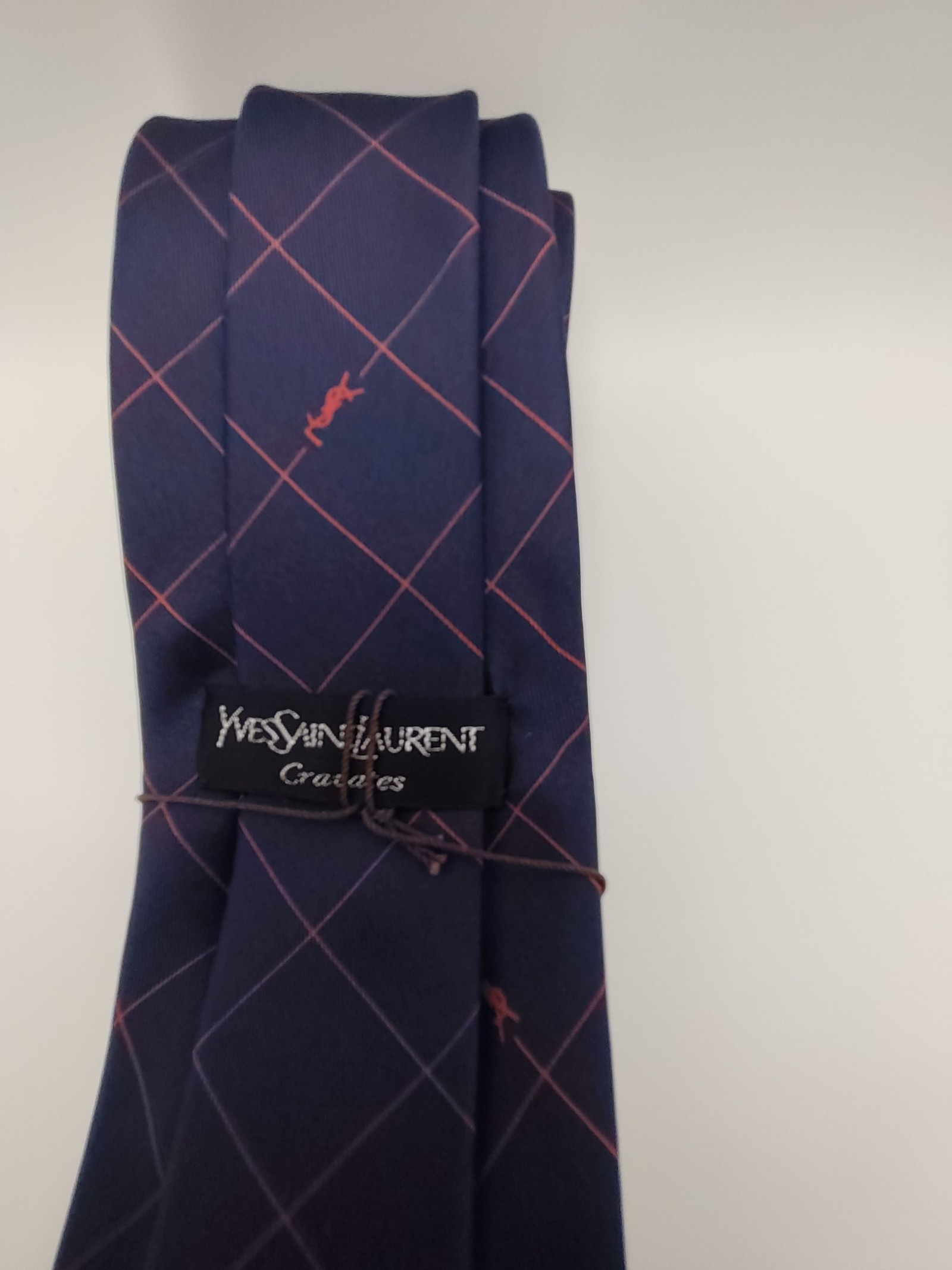 Yves Saint Laurent Navy & Red Check Men's Silk Tie image 5