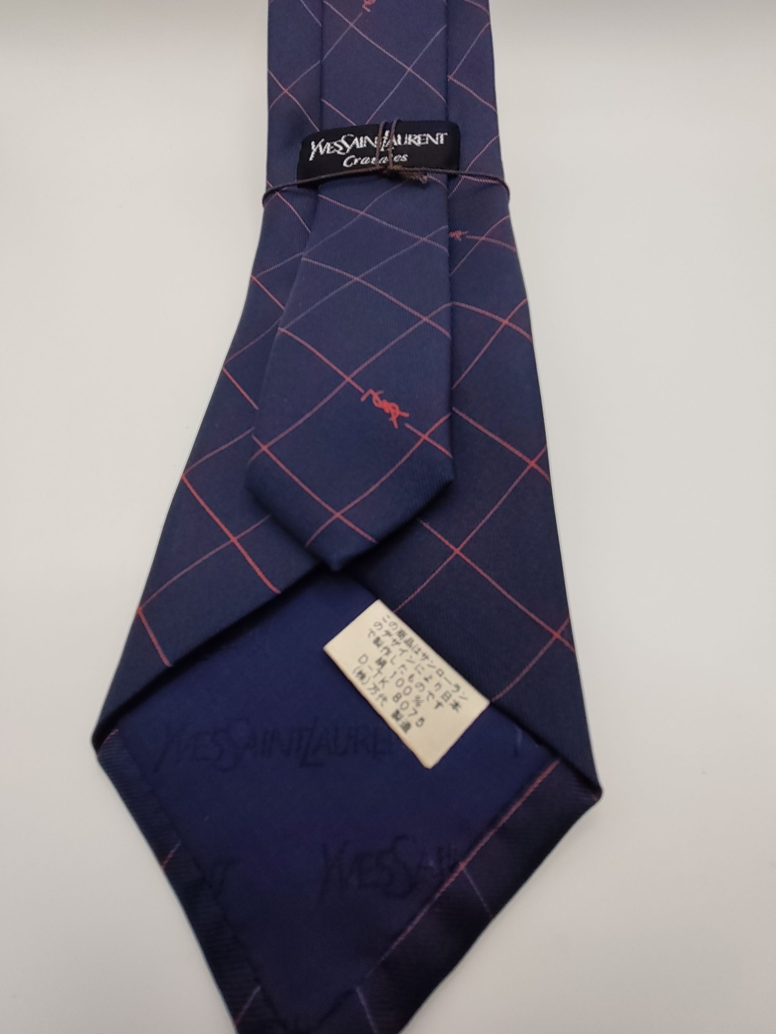 Yves Saint Laurent Navy & Red Check Men's Silk Tie image 6